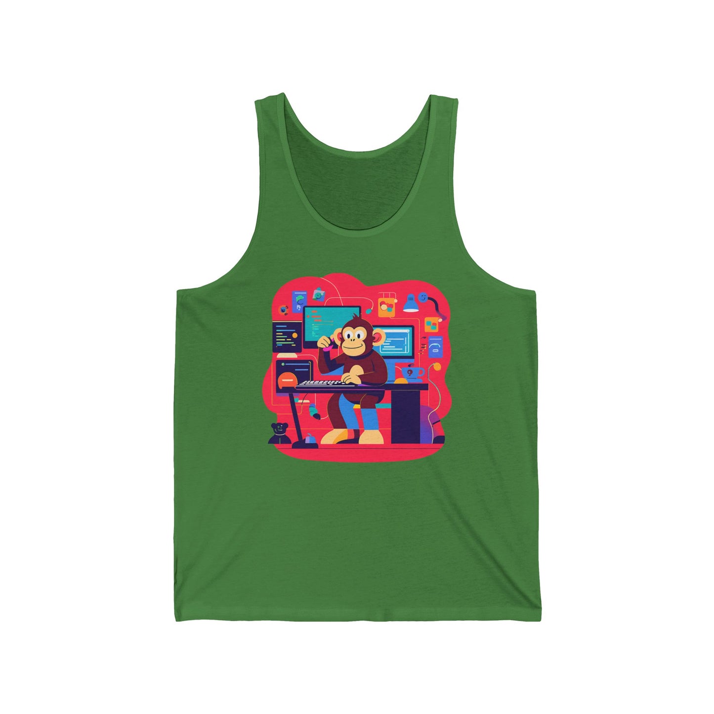 Creative Monkey Tech Tank Top, Unisex Jersey Tank, Gaming Shirt, Geek Wear, Gift for Programmers, Fun Summer Outfit