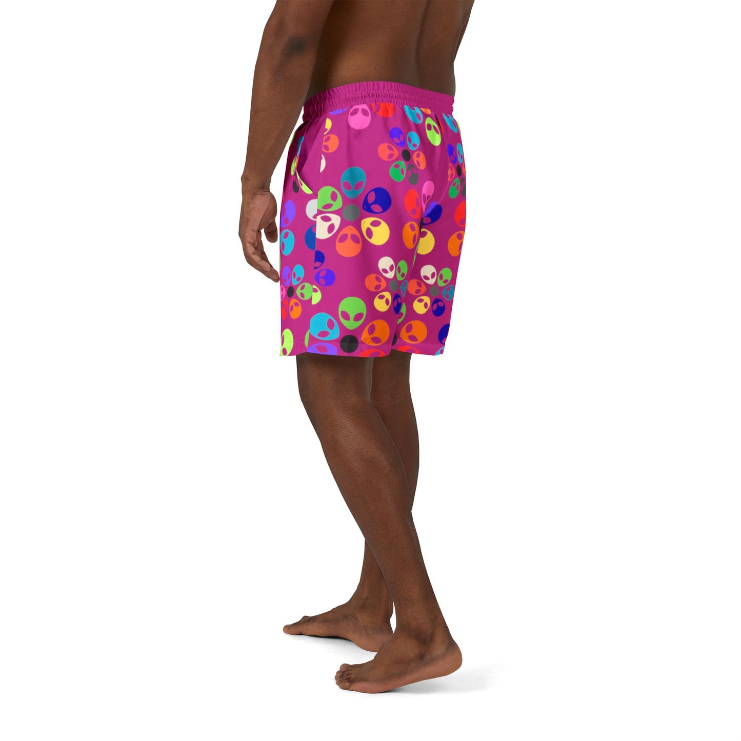 Colorful Alien Print Unisex Swim Shorts Beachwear Summer Style Pool Party Trendy Swim Trunks Vacation Swim Shorts Alien Rainbow Flowers Pink
