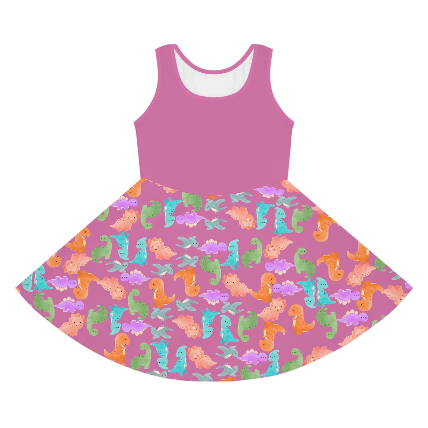 Colorful Dino Print Girls Sleeveless Sundress Summer Dress Beachwear Birthday Gift Toddler Outfit Playful Sundress Rainbow Dinos Light Pink