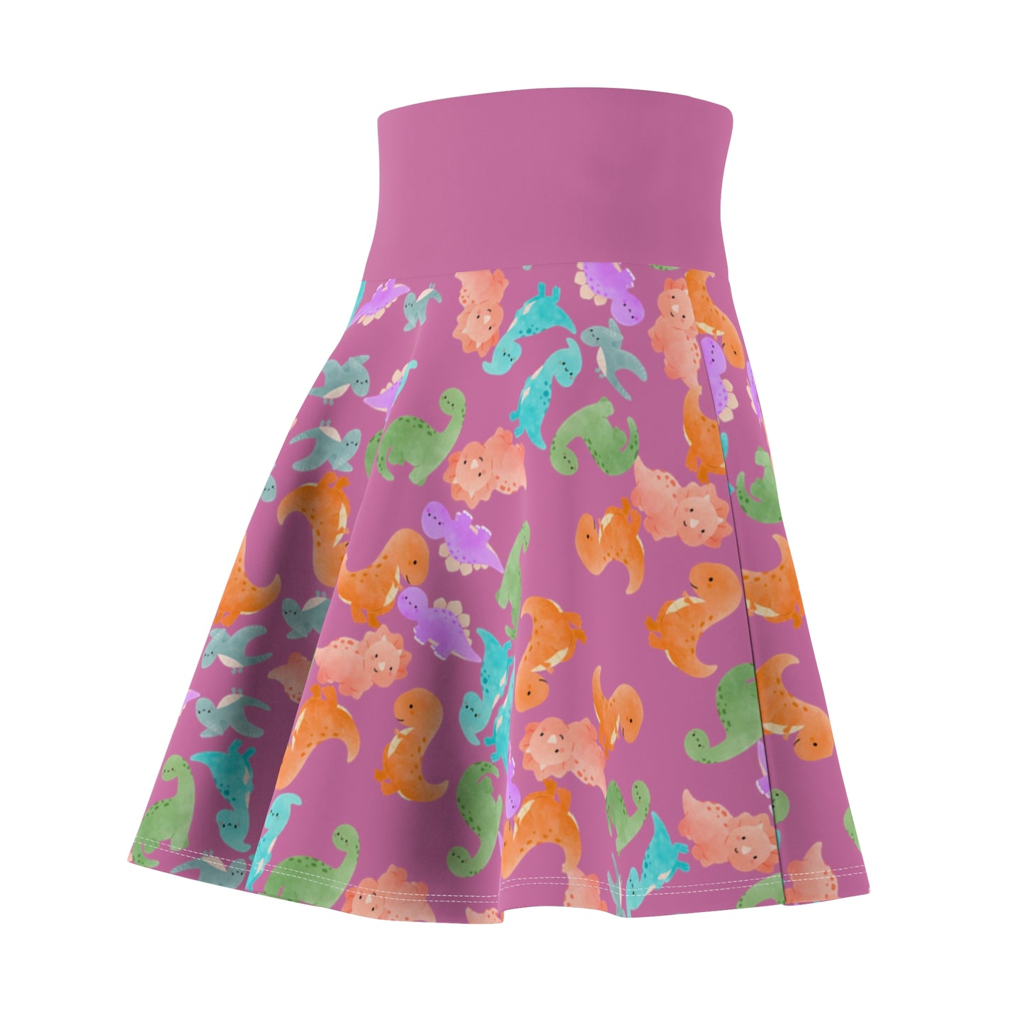 Colorful Dino Print Womens Skater Skirt Cute Summer Skirt Fun Fashion Piece Beach Outfit Gift for Animal Lovers Casual Wear Rainbow Dinos Light Pink