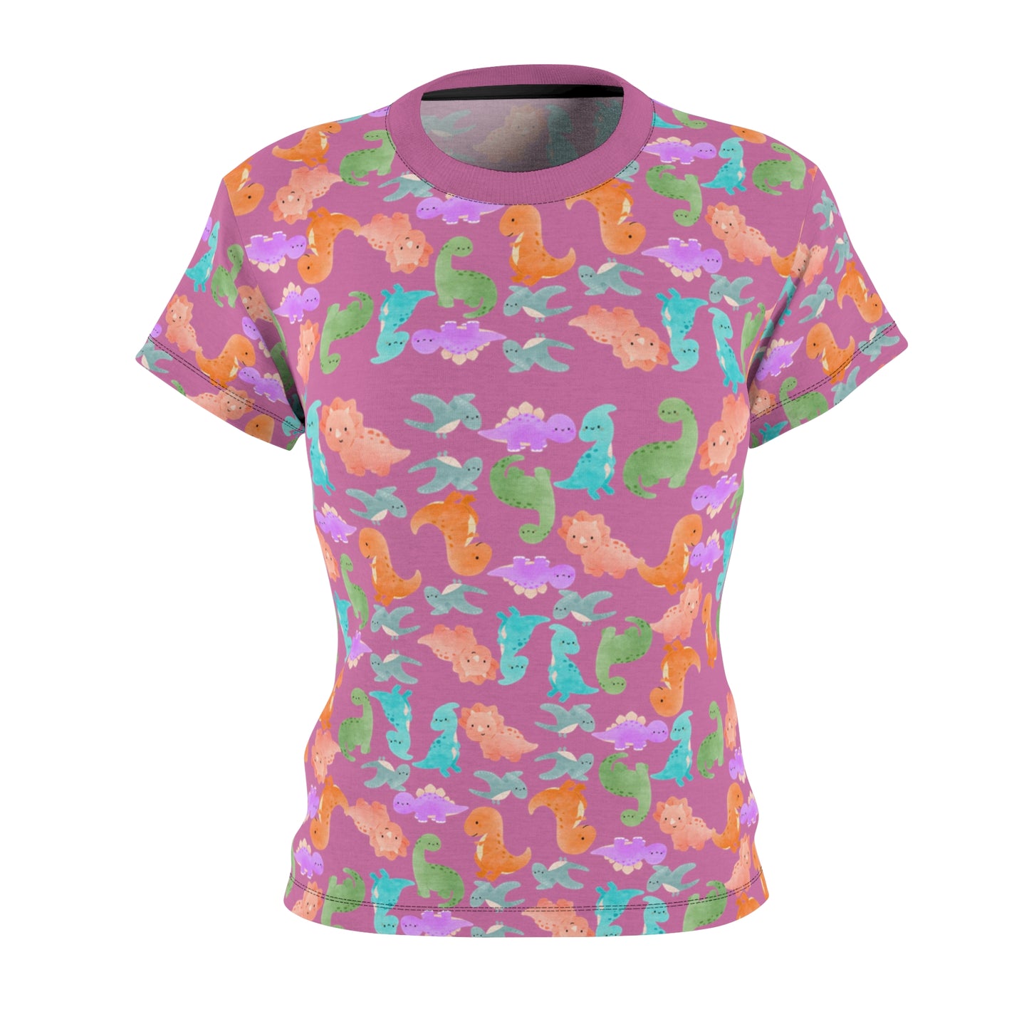 Colorful Dino Womens Tee Cute Summer Top Vibrant Casual Shirt Sea Animal Print Tee Gifts for Ocean Lovers Beachwear Rainbow Dinos Light Pink