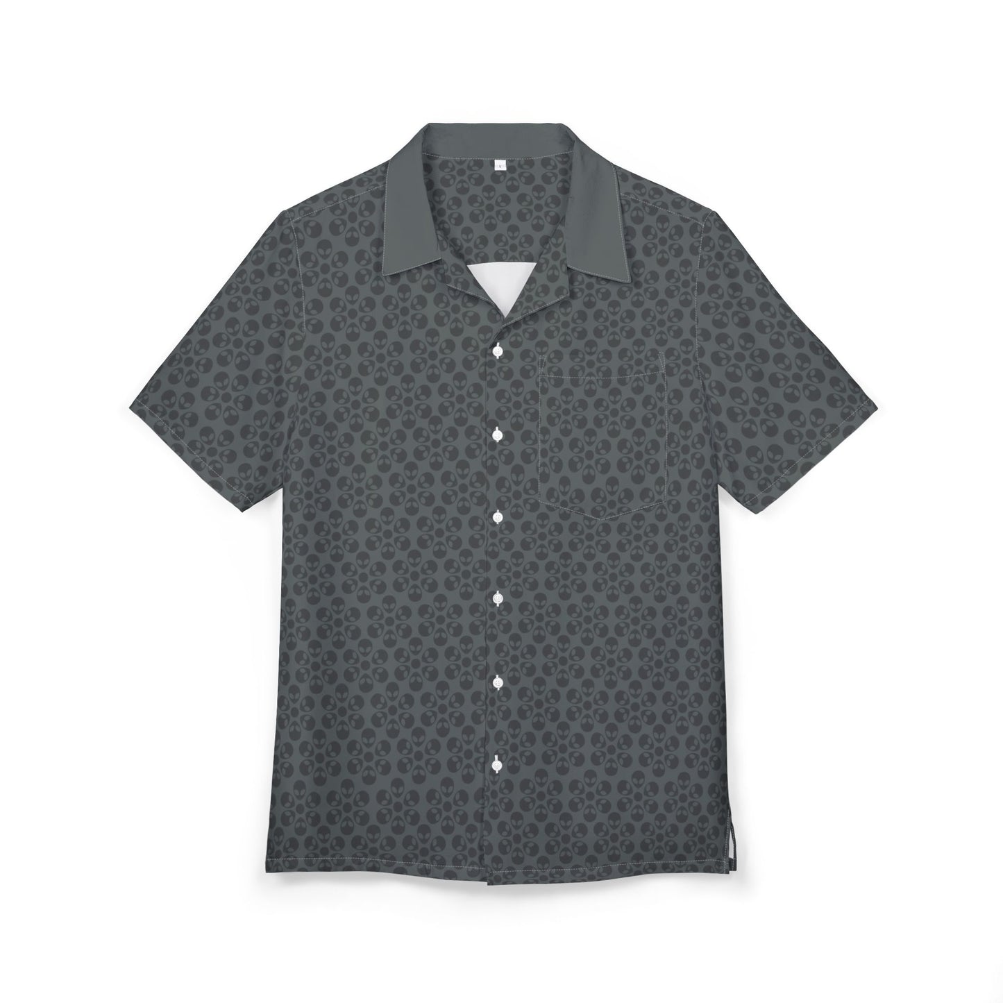 Unisex Hawaiian ButtonDown Shirt Tropical Vibe Summer Apparel Beachwear Vacation Outfit Casual Wear Alien Flowers Light Grey