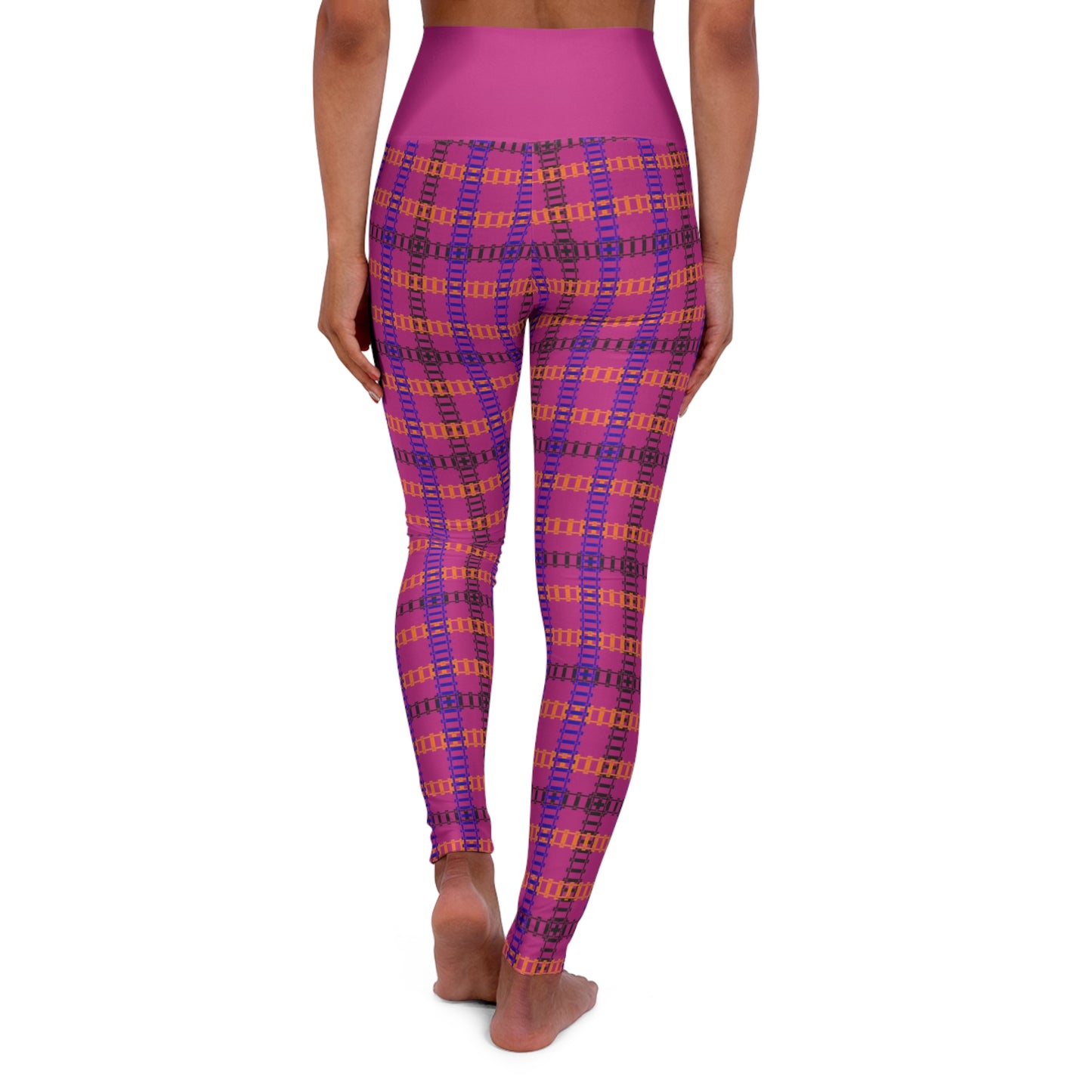 Comfortable High Waisted Yoga Leggings Stylish Activewear Yoga Pants Fitness Apparel Workout leggings Gym Clothes Train Tracks Pink