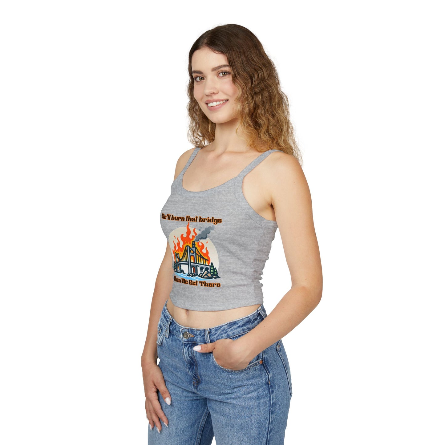 Fire Bridge Graphic Spaghetti Strap Tank Top - Casual Summer Apparel for Fun Days Out