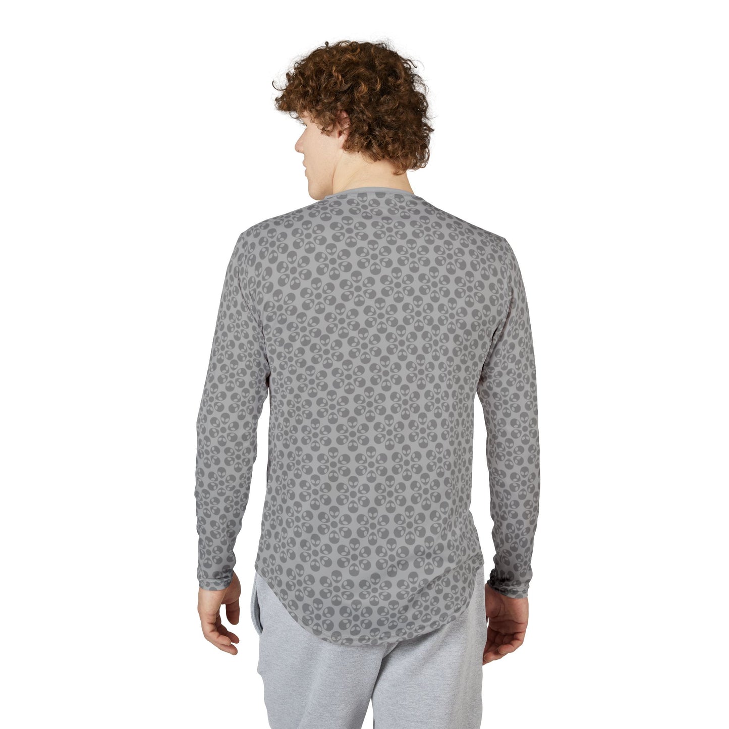 Mens UV Protection Long Sleeve Shirt  Alien Flowers Light Grey