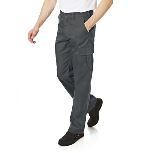 Lee Cooper Men's LCPNT205 Heavy Duty Easy Care Multi Pocket Work Safety Classic Cargo Pants Trousers, Grey, 36W / 29L