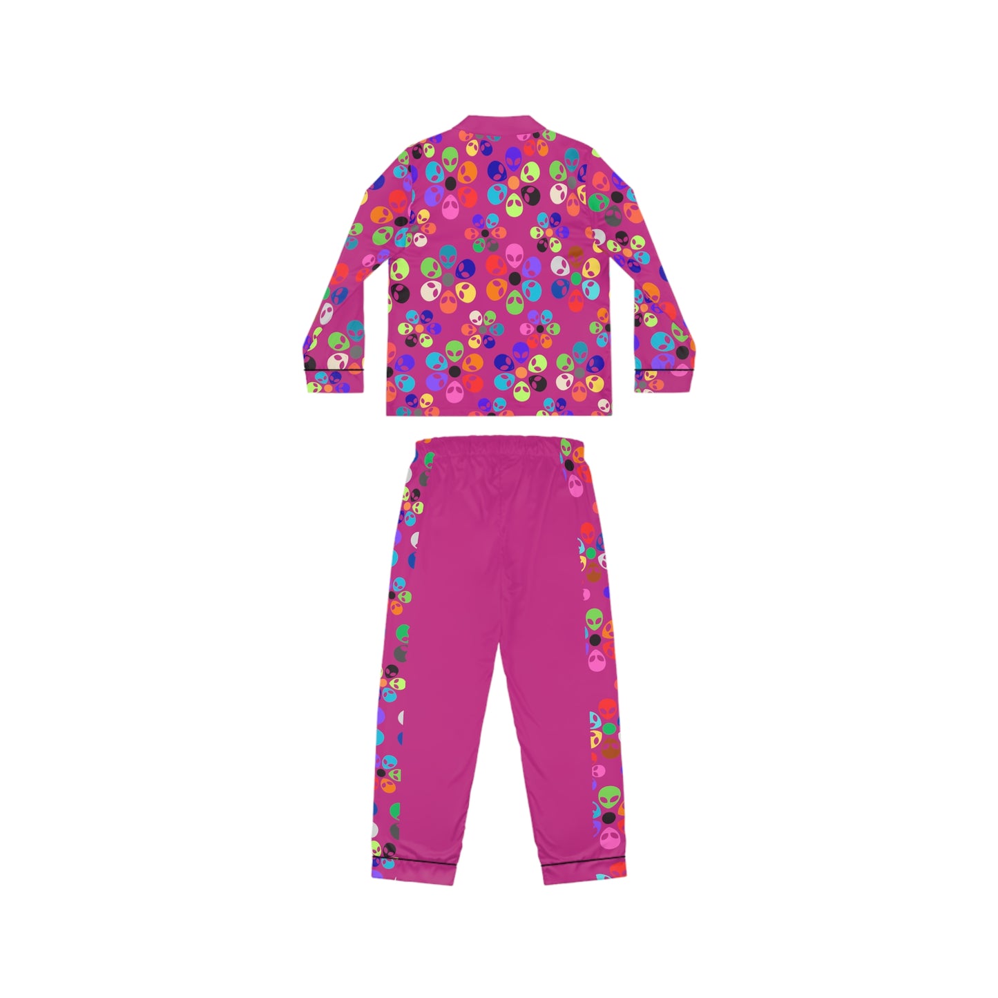 Colorful Womens Satin Pajamas Comfortable Sleepwear Set Cozy PJs for Women Vibrant Loungewear Cute Gift for Her Alien Rainbow Flowers Pink