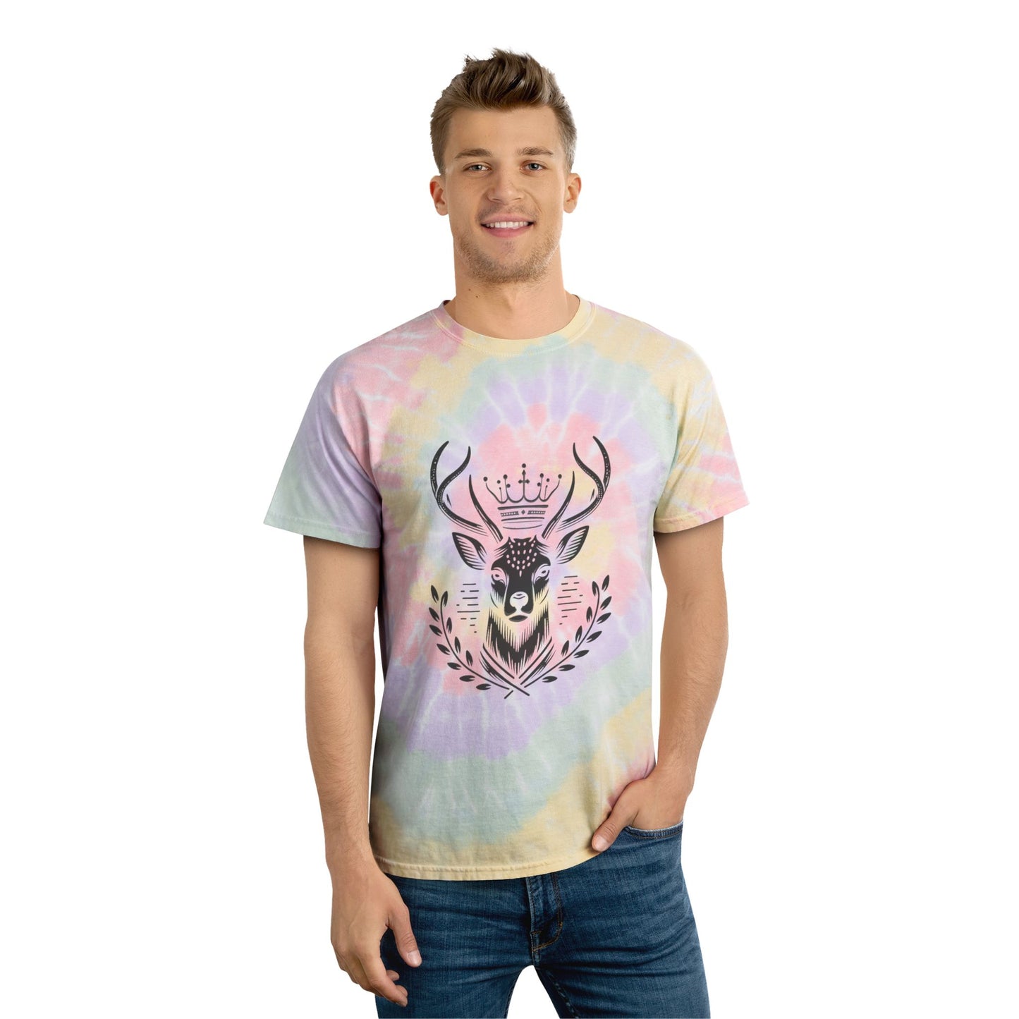 Spiral Tie-Dye Tee with Majestic Deer Design | Bohemian Style Shirt - Oh Deer Lord