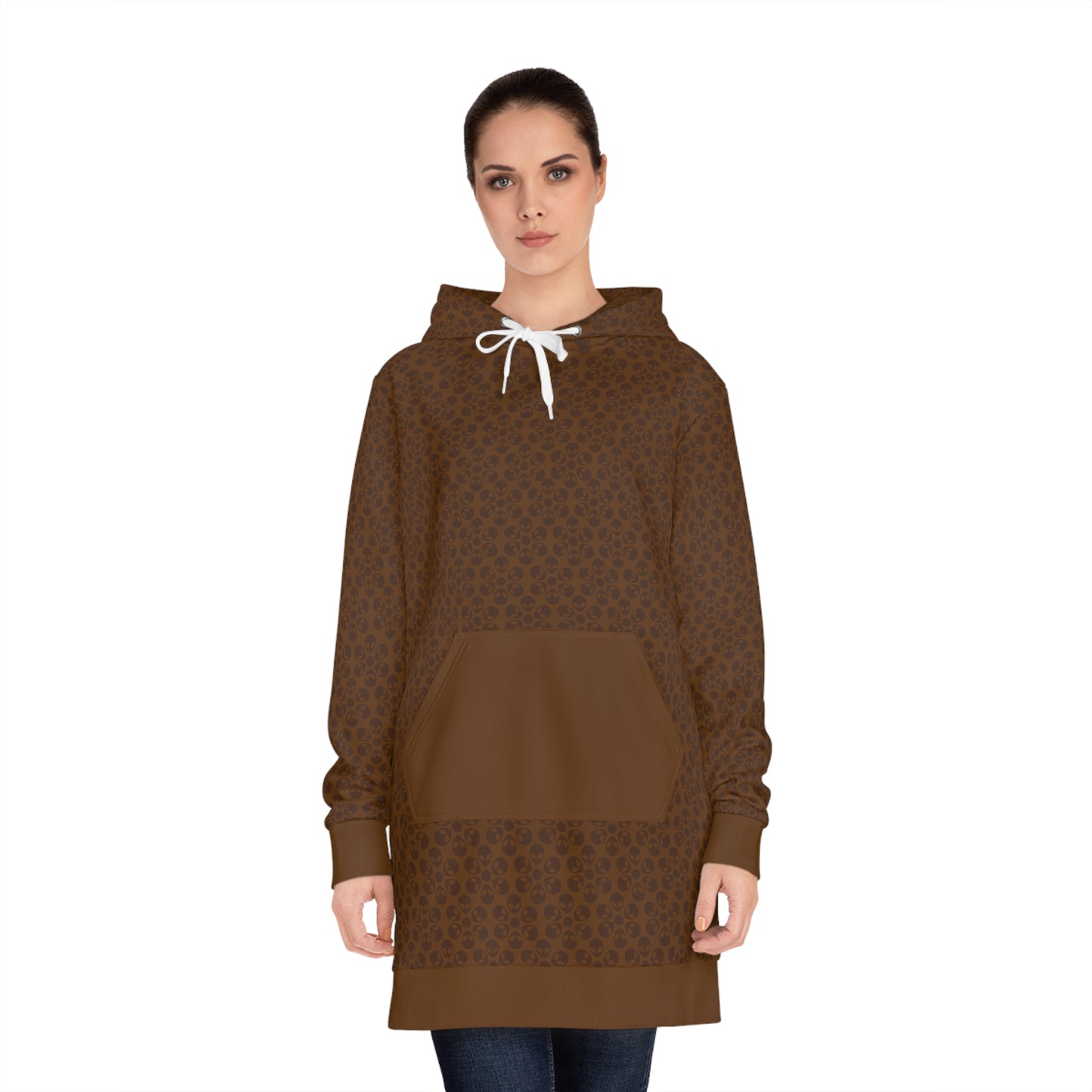 Womens Hoodie Dress Alien Flowers Brown