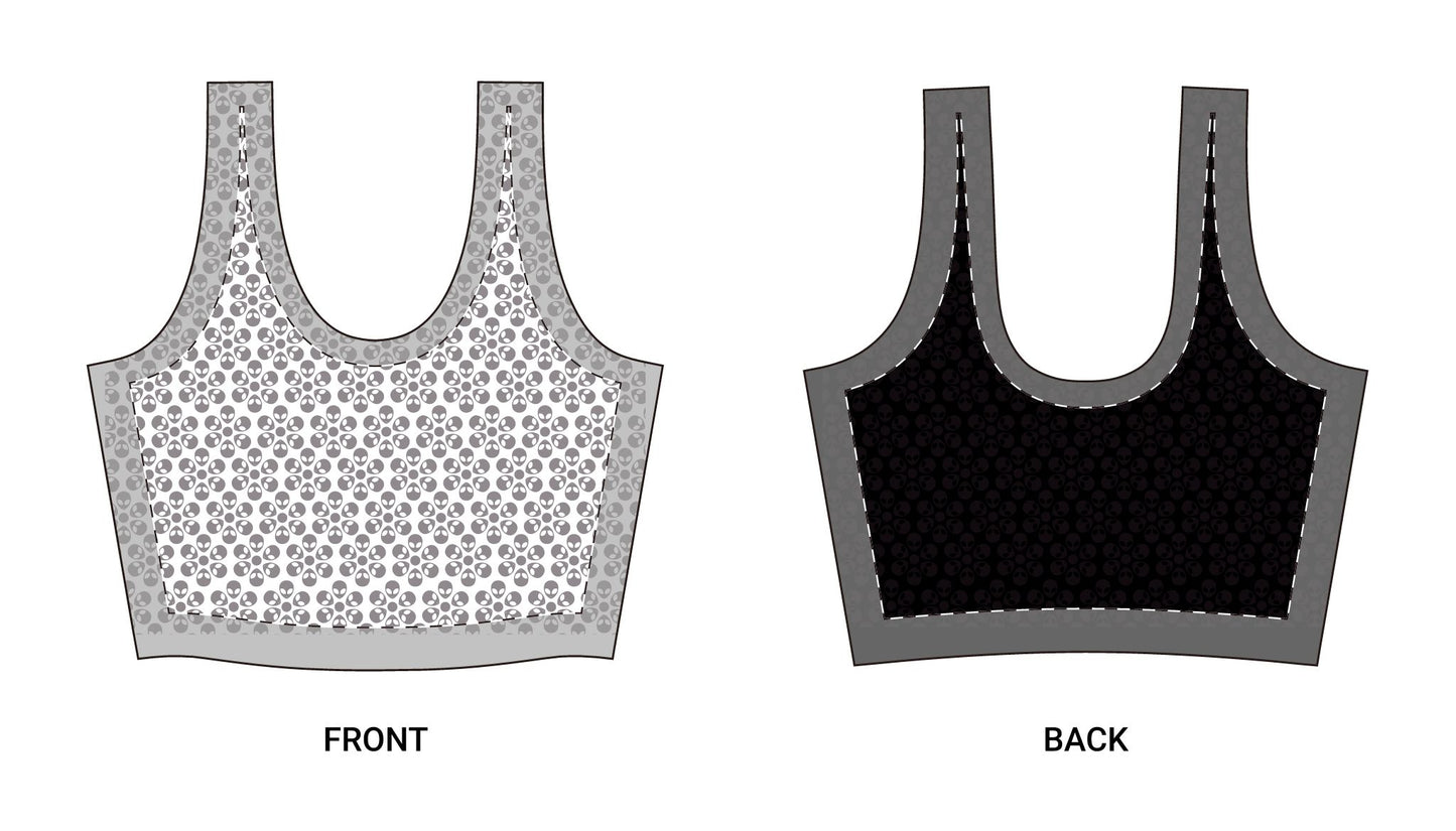Polyester Sports Bra Alien Flowers Light Grey