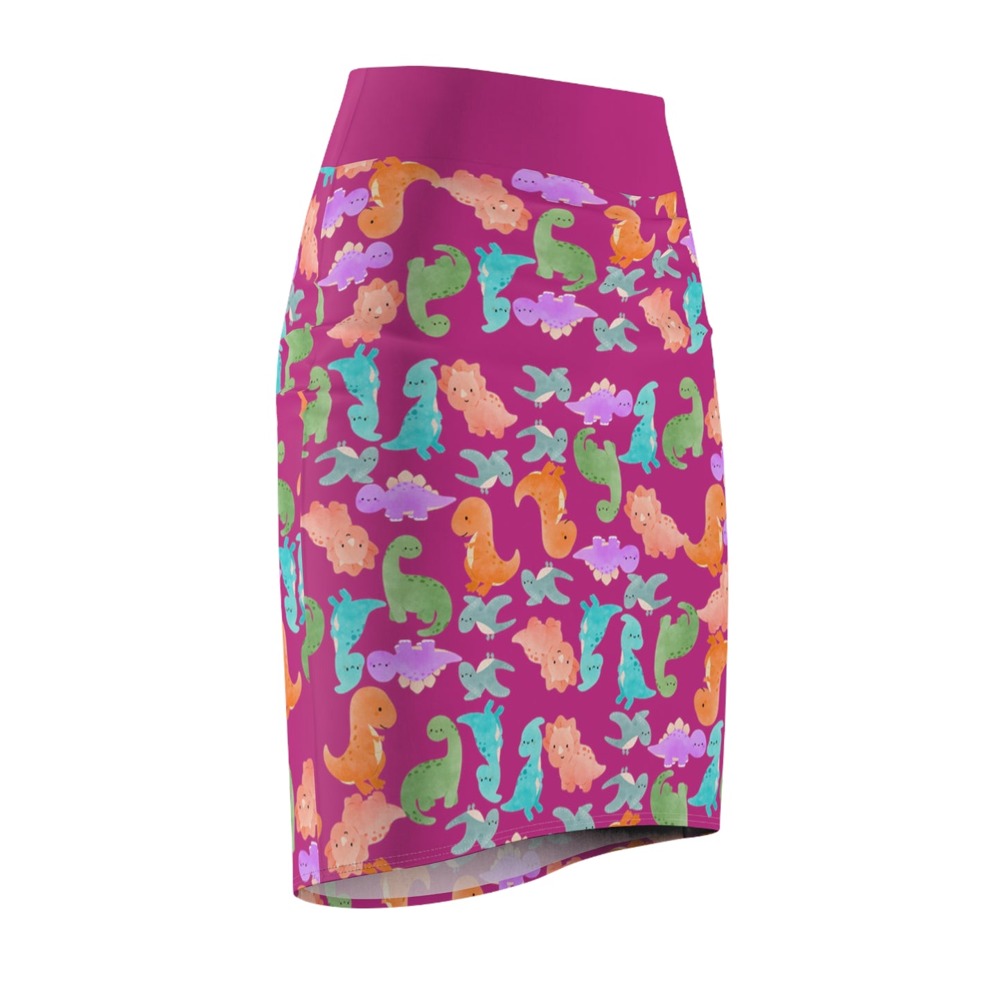 Whimsical Dino Pencil Skirt Fun Pencil Skirt for Summer Cute AOP Skirt for Women Vibrant Skirt for Parties Beachwear Rainbow Dinos Pink