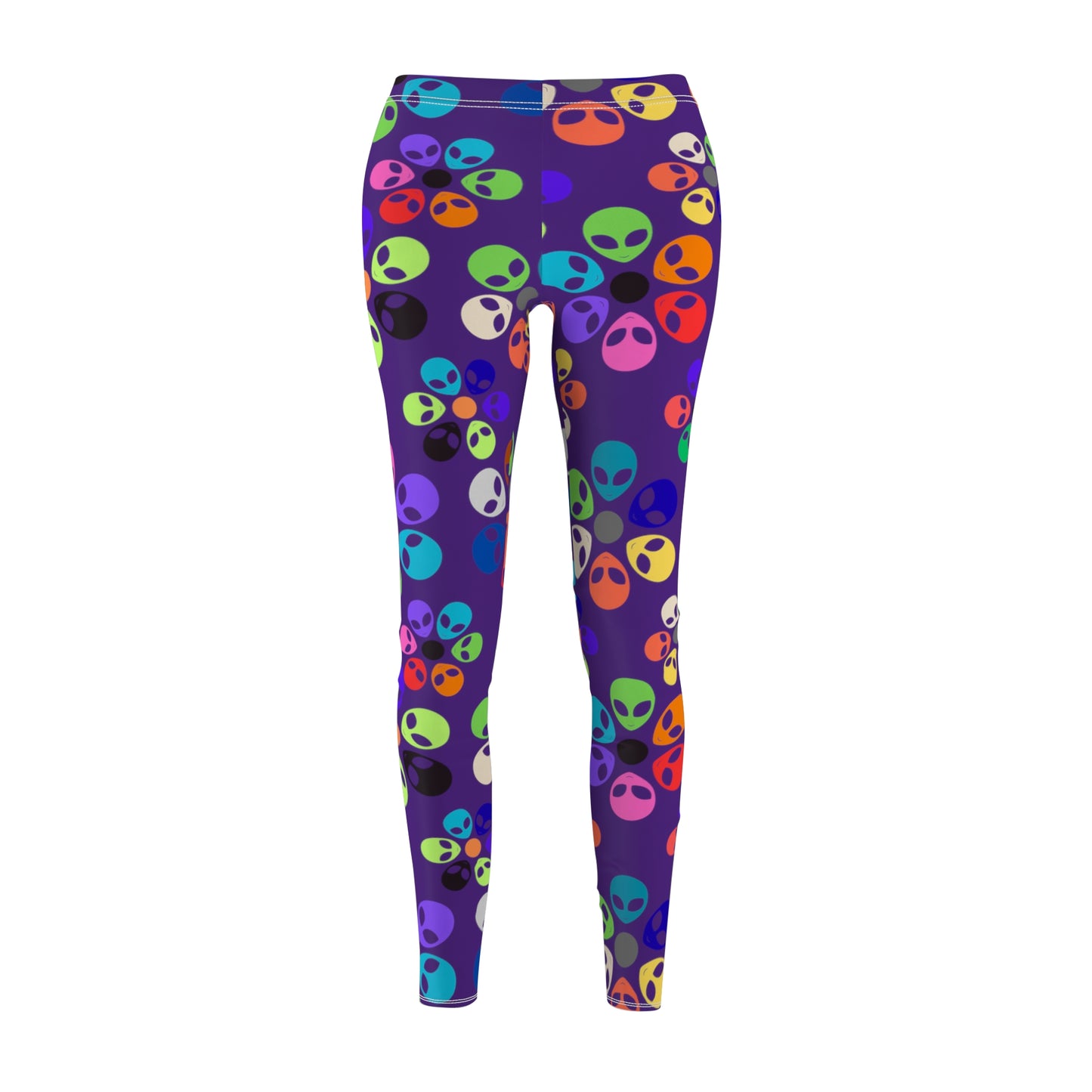 Colorful Alien Print Womens Leggings Casual Streetwear Graphic Leggings for Festivals Comfortable Activewear Unique Gift Idea Alien Rainbow Flowers Purple