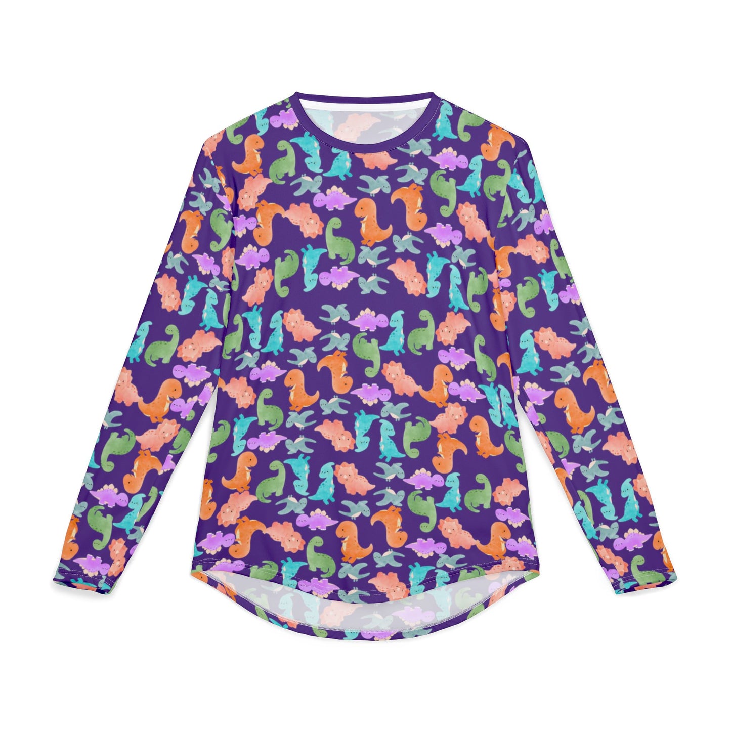 Colorful Dino UV Protection Shirt for Men | Long Sleeve Sun Shirt Outdoor Apparel Beachwear Vacation Top Summer Essentials Rainbow Dinos Purple