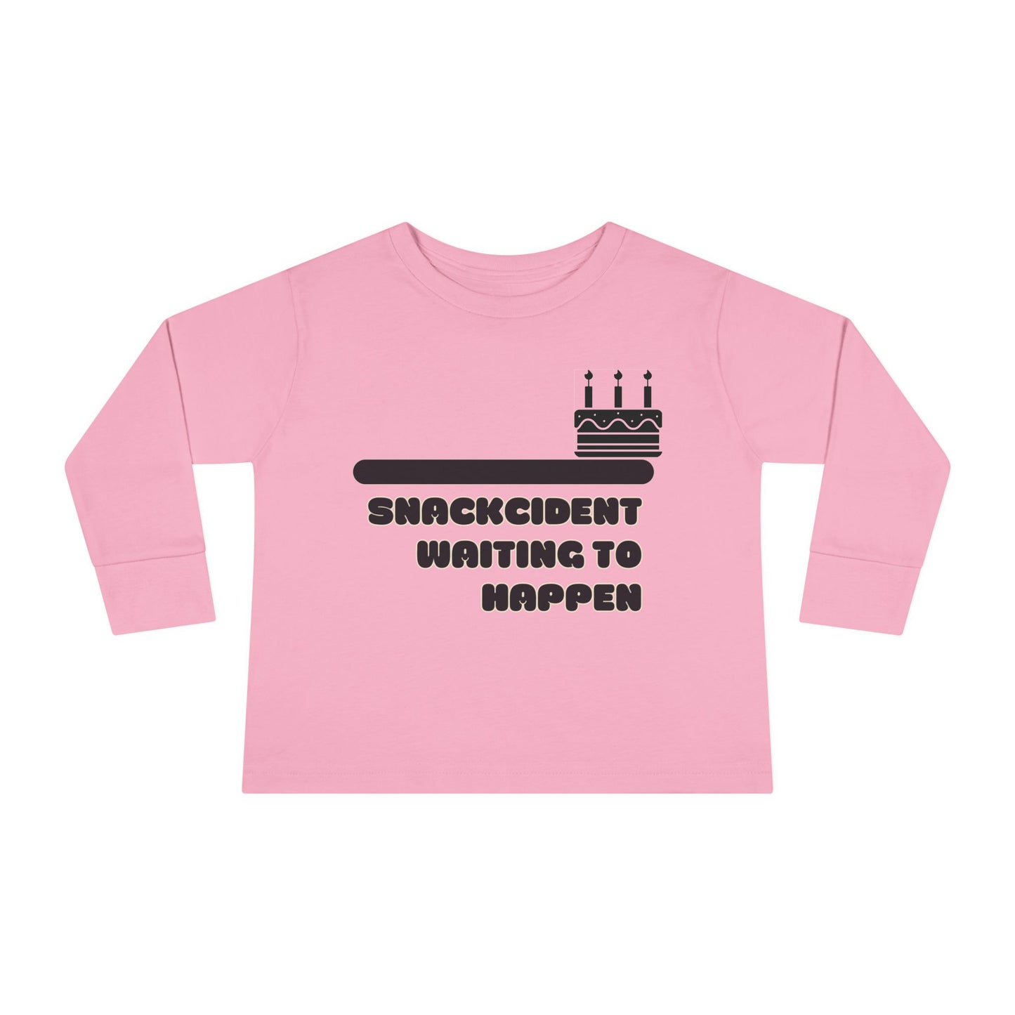 Snackcident Waiting to Happen Toddler Long Sleeve Tee | Cute Kids Shirt | Fun Gift for Birthdays, Playdates, Parties, Food Lovers