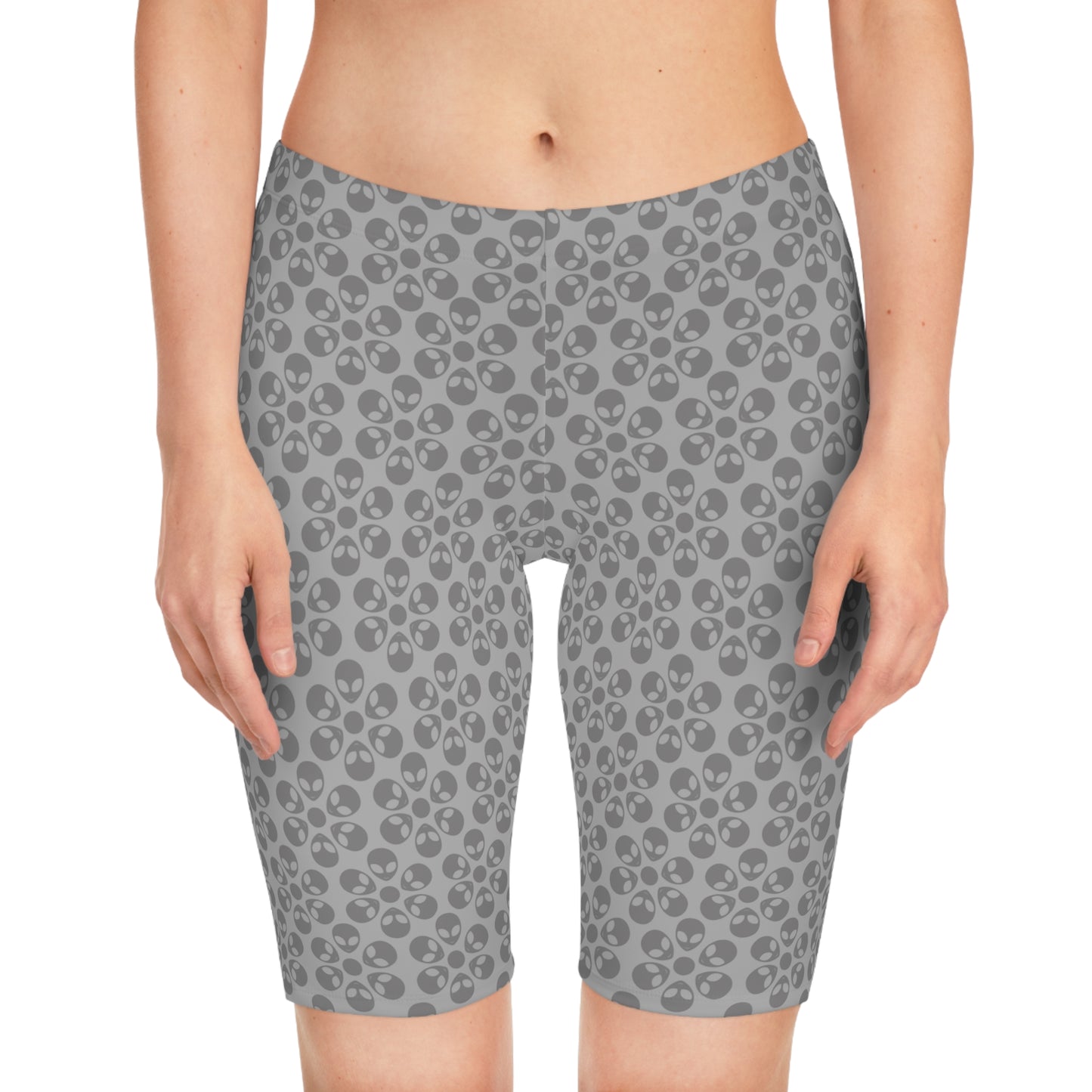 Womens Bike Shorts Alien Flowers Light Grey