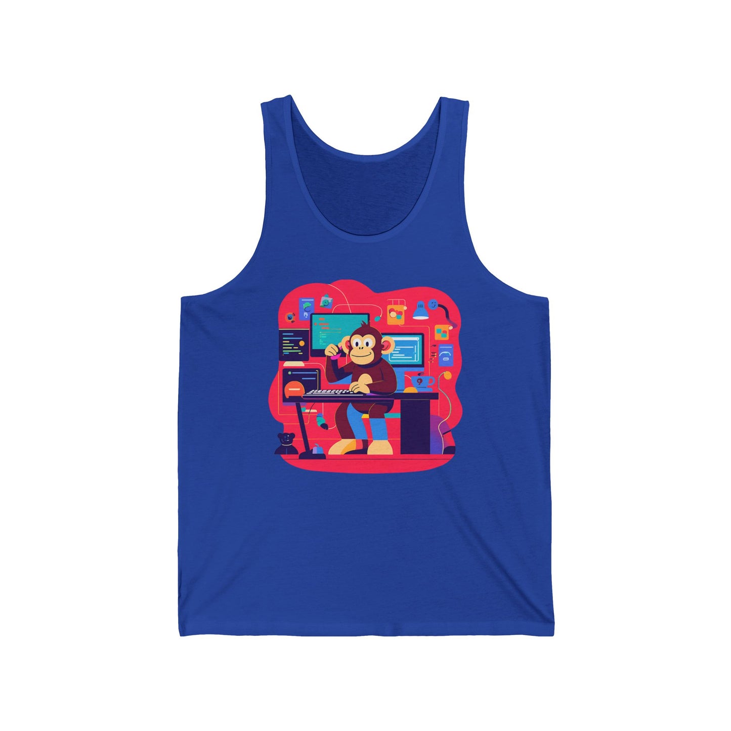 Creative Monkey Tech Tank Top, Unisex Jersey Tank, Gaming Shirt, Geek Wear, Gift for Programmers, Fun Summer Outfit