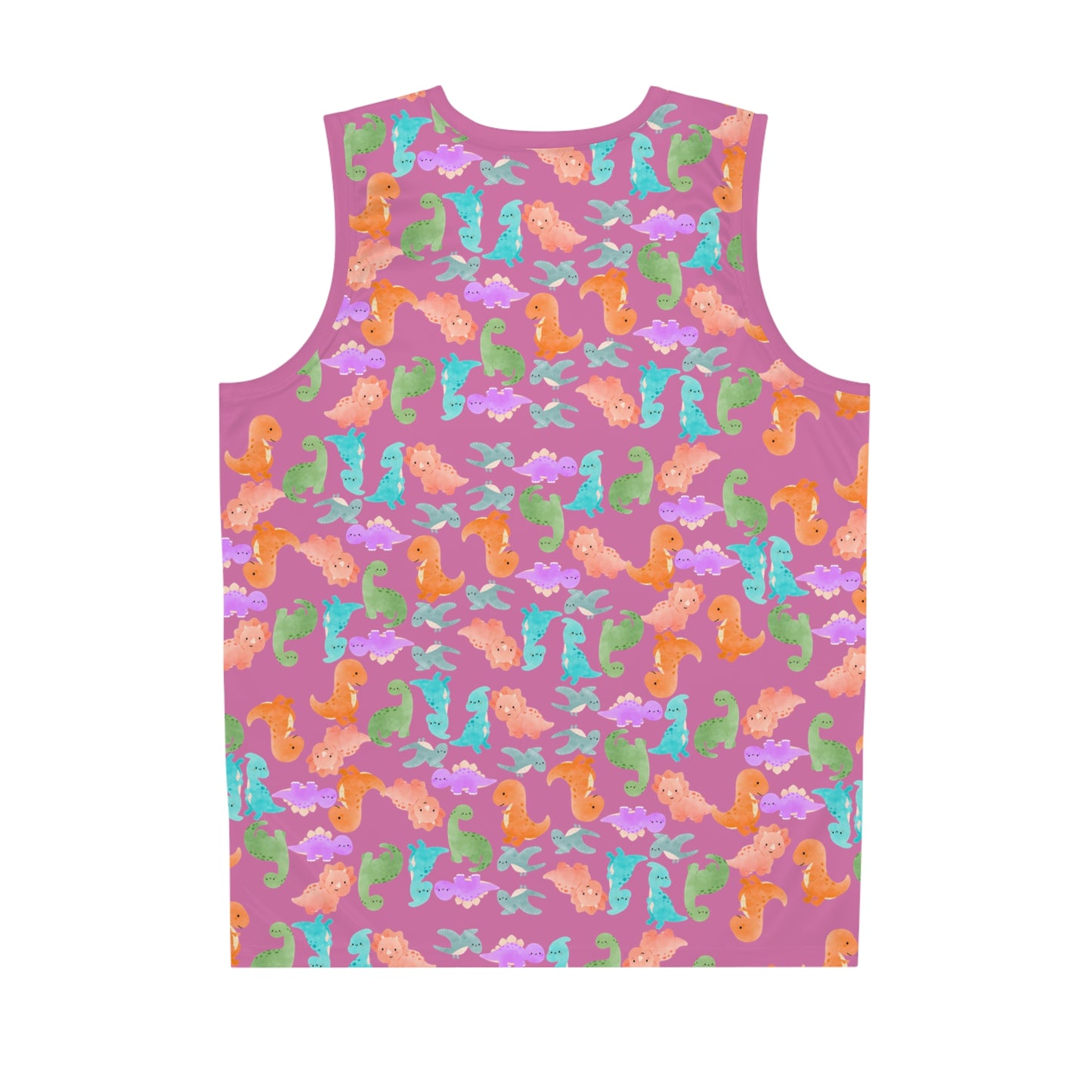 DinoInspired Basketball Jersey Vibrant Sport Tank Fun Summer Apparel Beach Style Gear Youth and Adult Sizes Unique Gift for Players Rainbow Dinos Light Pink