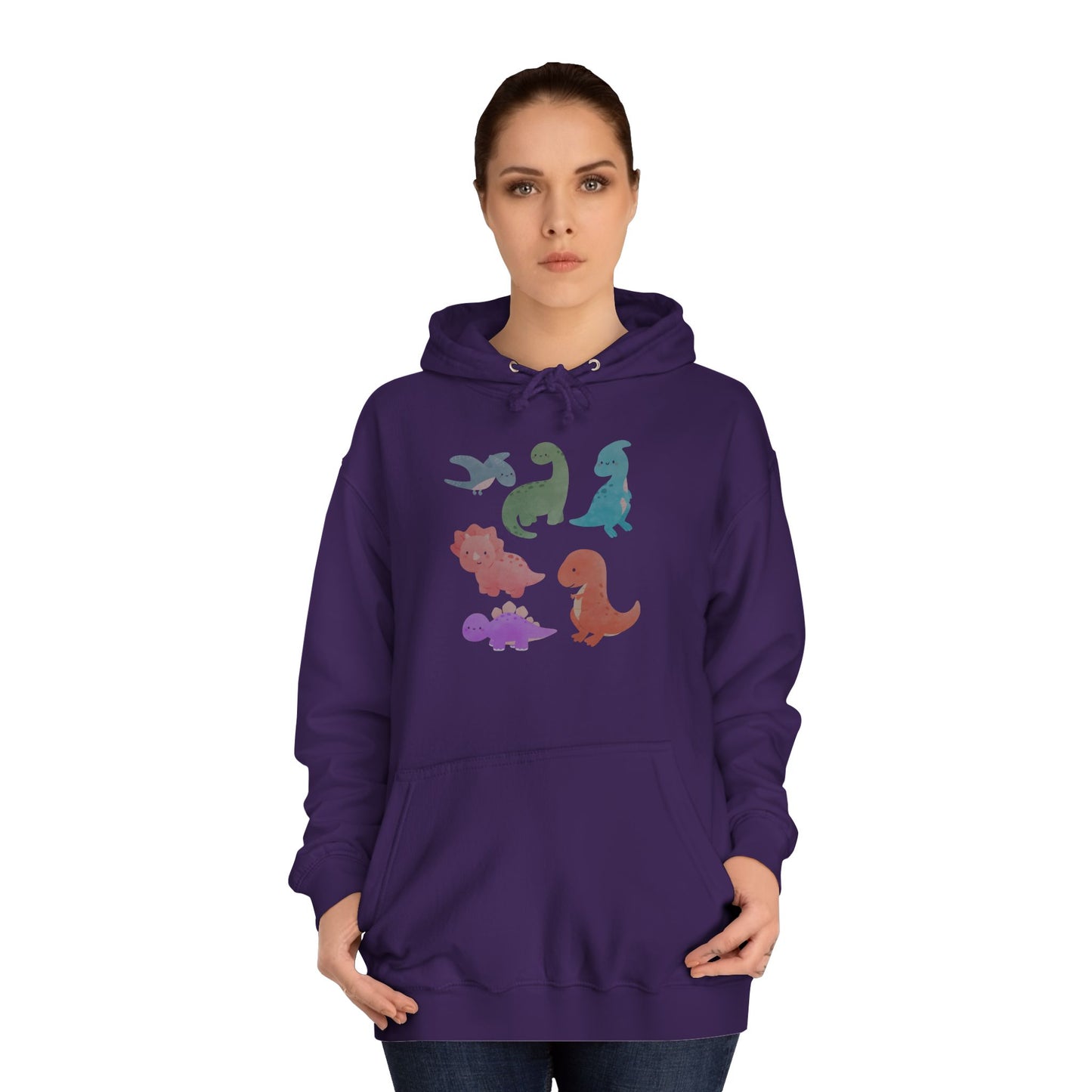 Unisex College Hoodie Colorful Dino - Cozy Casual Sweatshirt for Students, Perfect for Campus Life, Gift for Graduation, School Spirit Wear