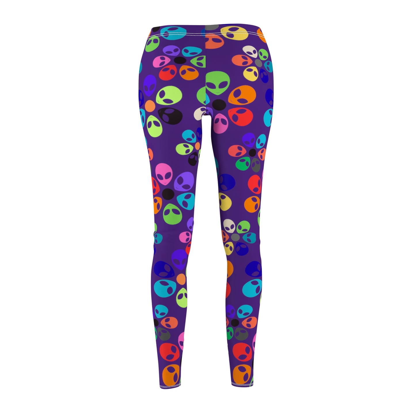 Colorful Alien Print Womens Leggings Casual Streetwear Graphic Leggings for Festivals Comfortable Activewear Unique Gift Idea Alien Rainbow Flowers Purple