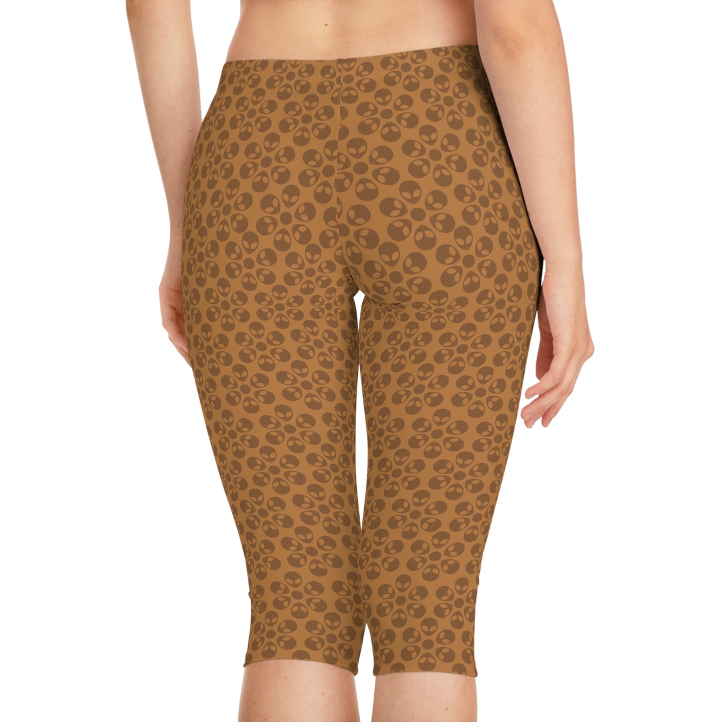 Womens Capri Leggings Alien Flowers Light Brown