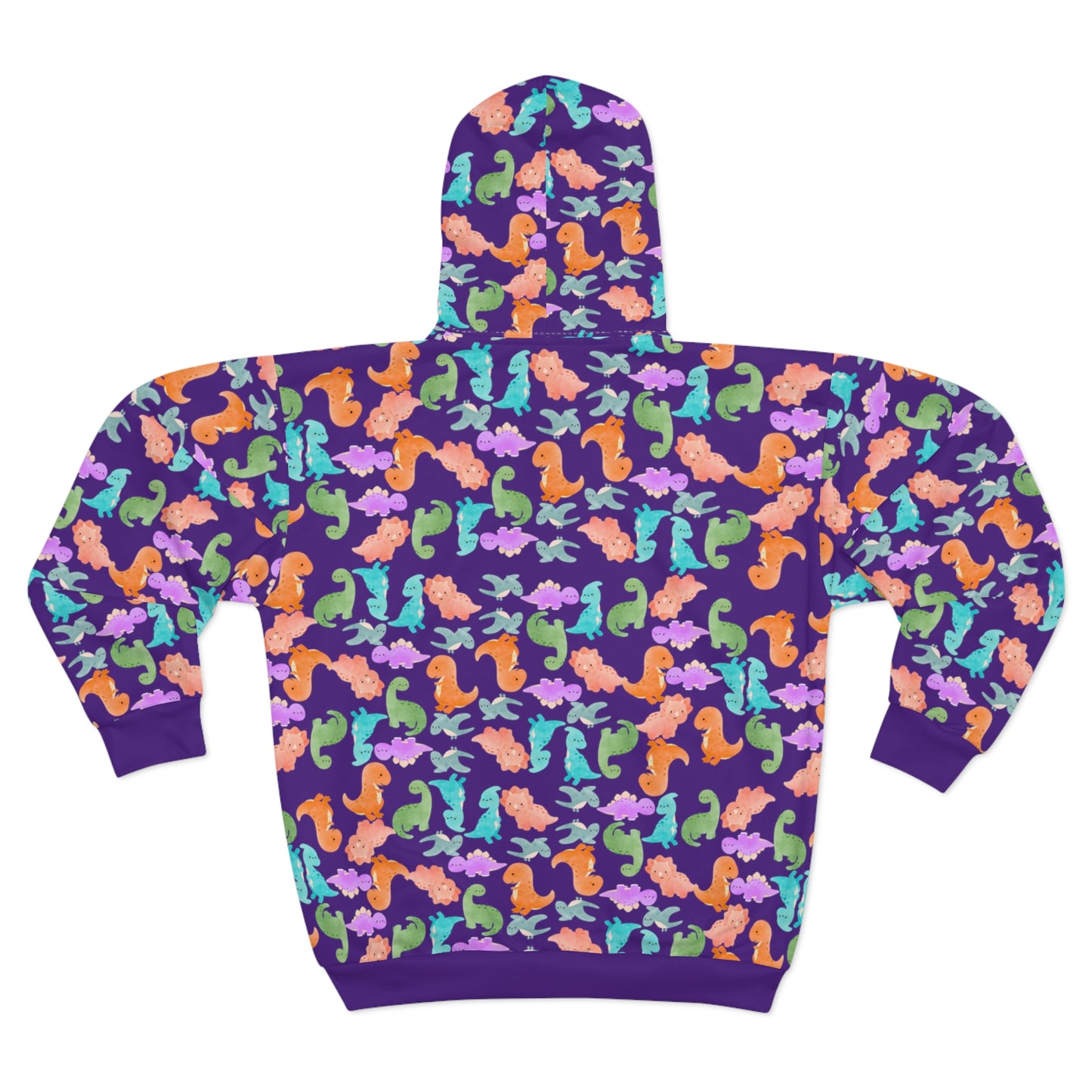 Colorful Dino Unisex Zip Hoodie OceanInspired Hooded Sweatshirt Beach Trip Hoodie Perfect Gift for Marine Life Lovers Rainbow Dinos Purple