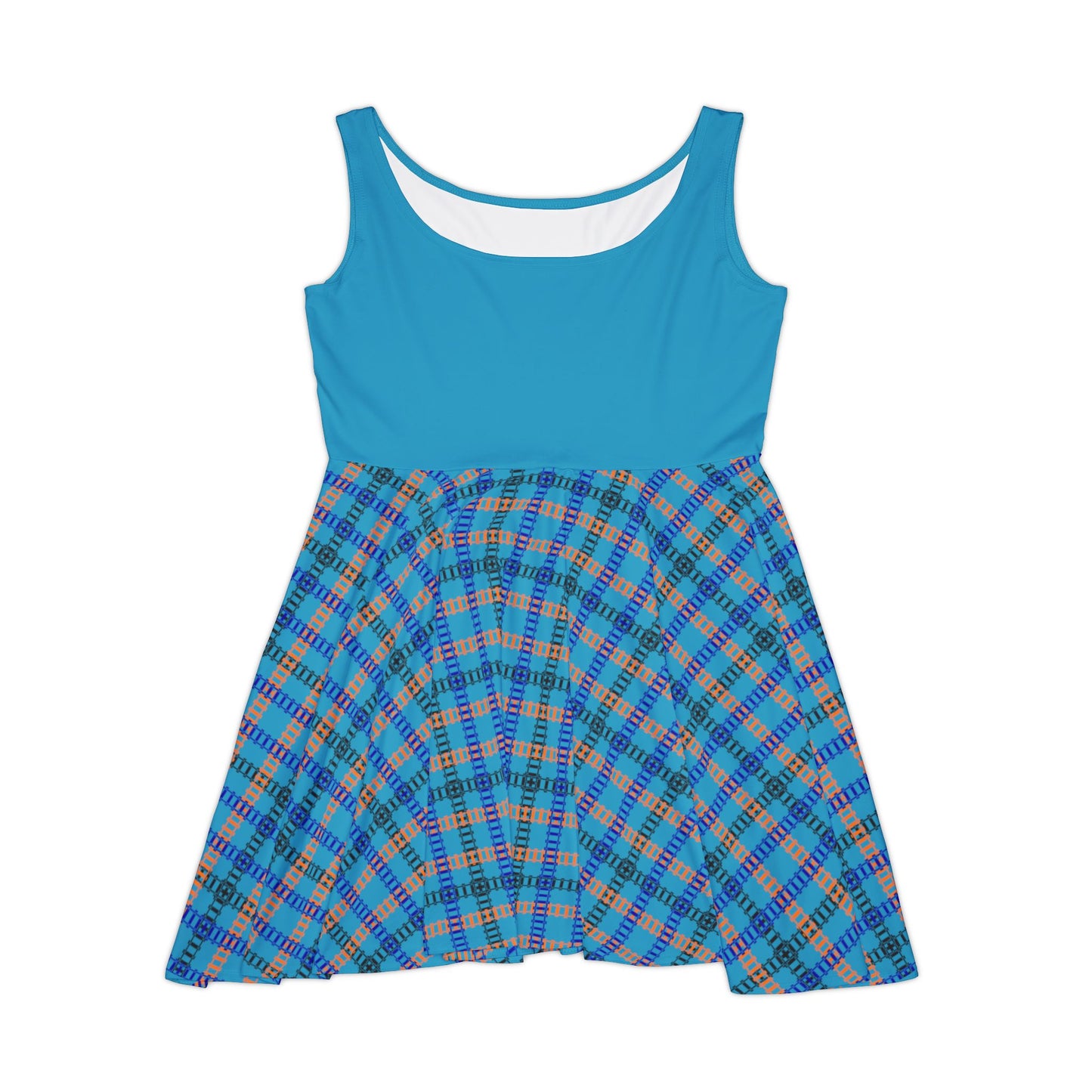 Chic Womens Skater Dress Plaid AOP Dress for Everyday Wear Summer Party Dress Casual Outing Festival Fashion Gift for Her Train Tracks Turquoise