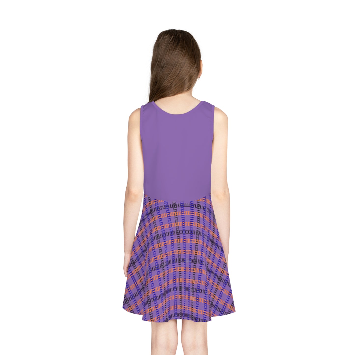Girls Sleeveless Sundress with Playful Plaid Design Summer Dress Birthday Gift Everyday Wear Playdate Outfit Kids Fashion Train Tracks Light Purple