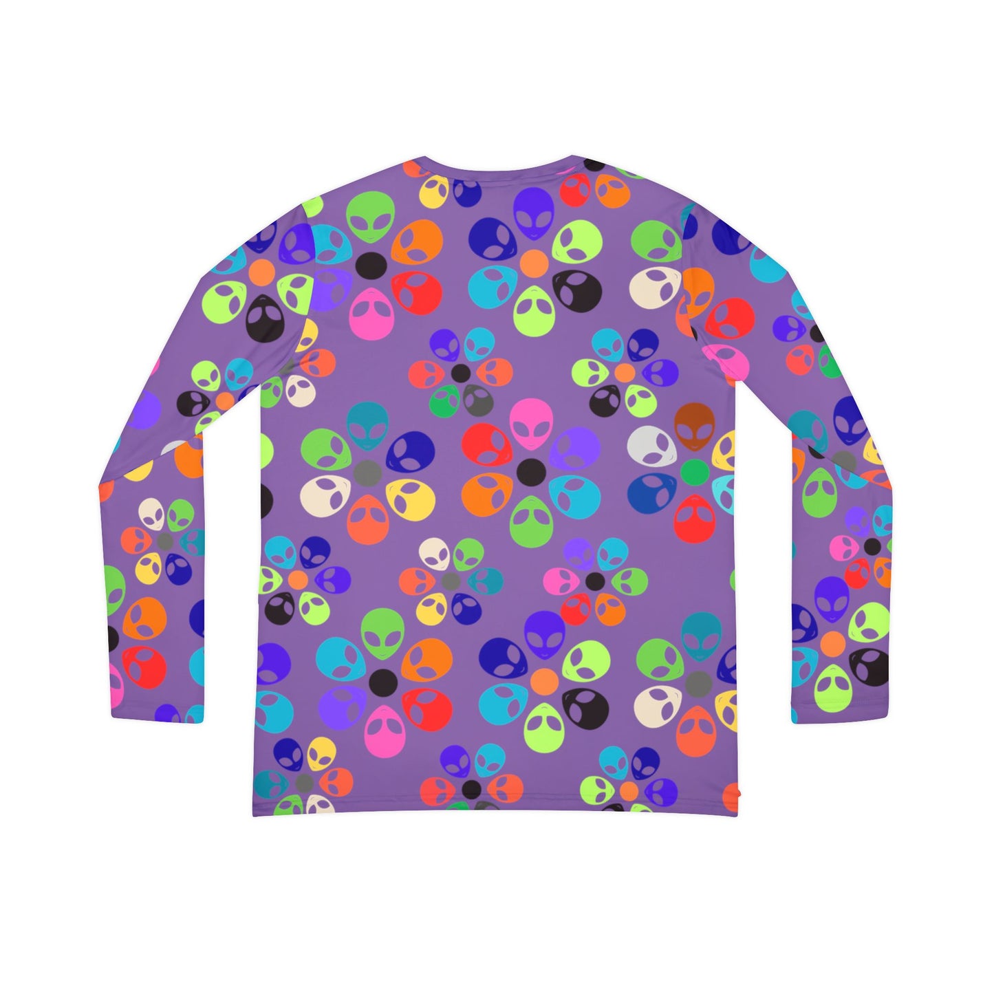 Colorful Alien Print Womens Long Sleeve VNeck Shirt Fun VNeck Tee Boho Style Top Unique Gift for SciFi Lovers Casual Everyday Wear Alien Rainbow Flowers Light Purple