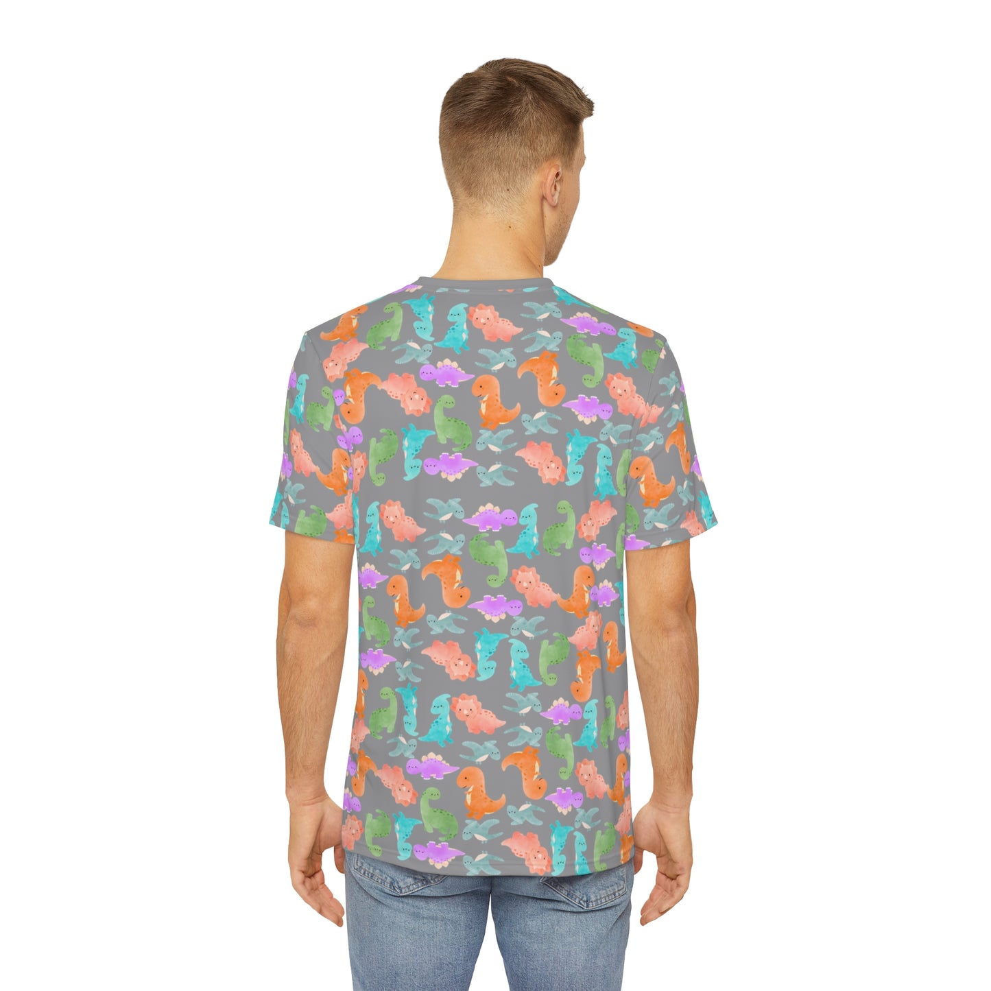Colorful Dino Tee Fun Playful Shirt for Ocean Lovers Casual Wear Summer Outfits Beach Activities Gifts for Him Rainbow Dinos Grey
