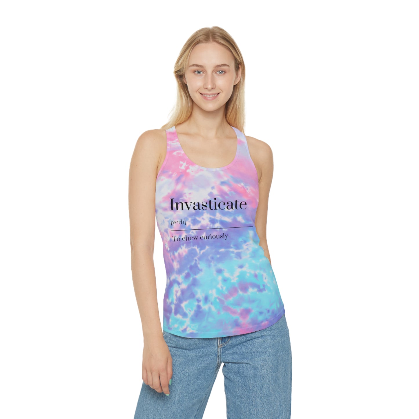 Cool Invasticate Tie Dye Racerback Tank Top, Summer Workout Top, Chill Vacation Shirt, Gift for Her, Relaxed Style Tee