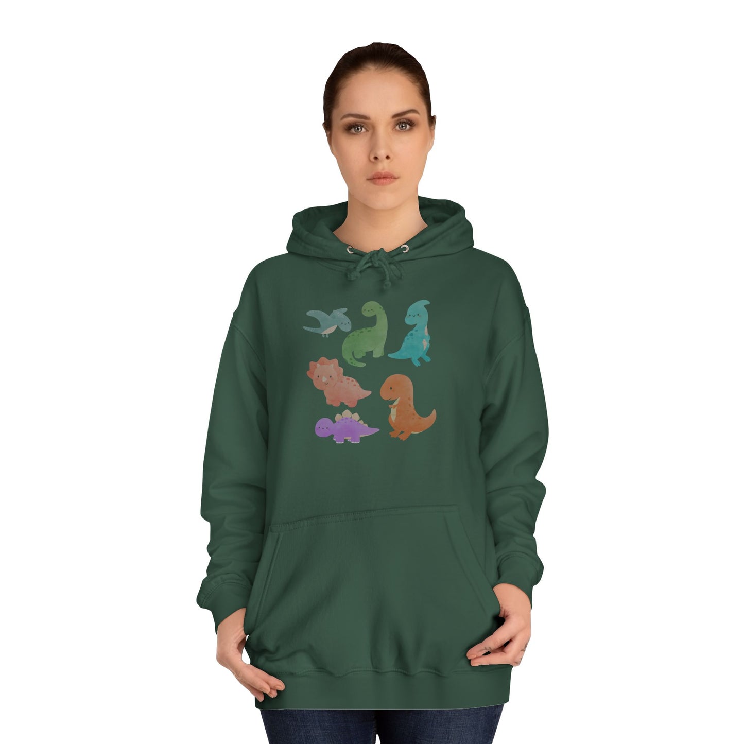 Unisex College Hoodie Colorful Dino - Cozy Casual Sweatshirt for Students, Perfect for Campus Life, Gift for Graduation, School Spirit Wear
