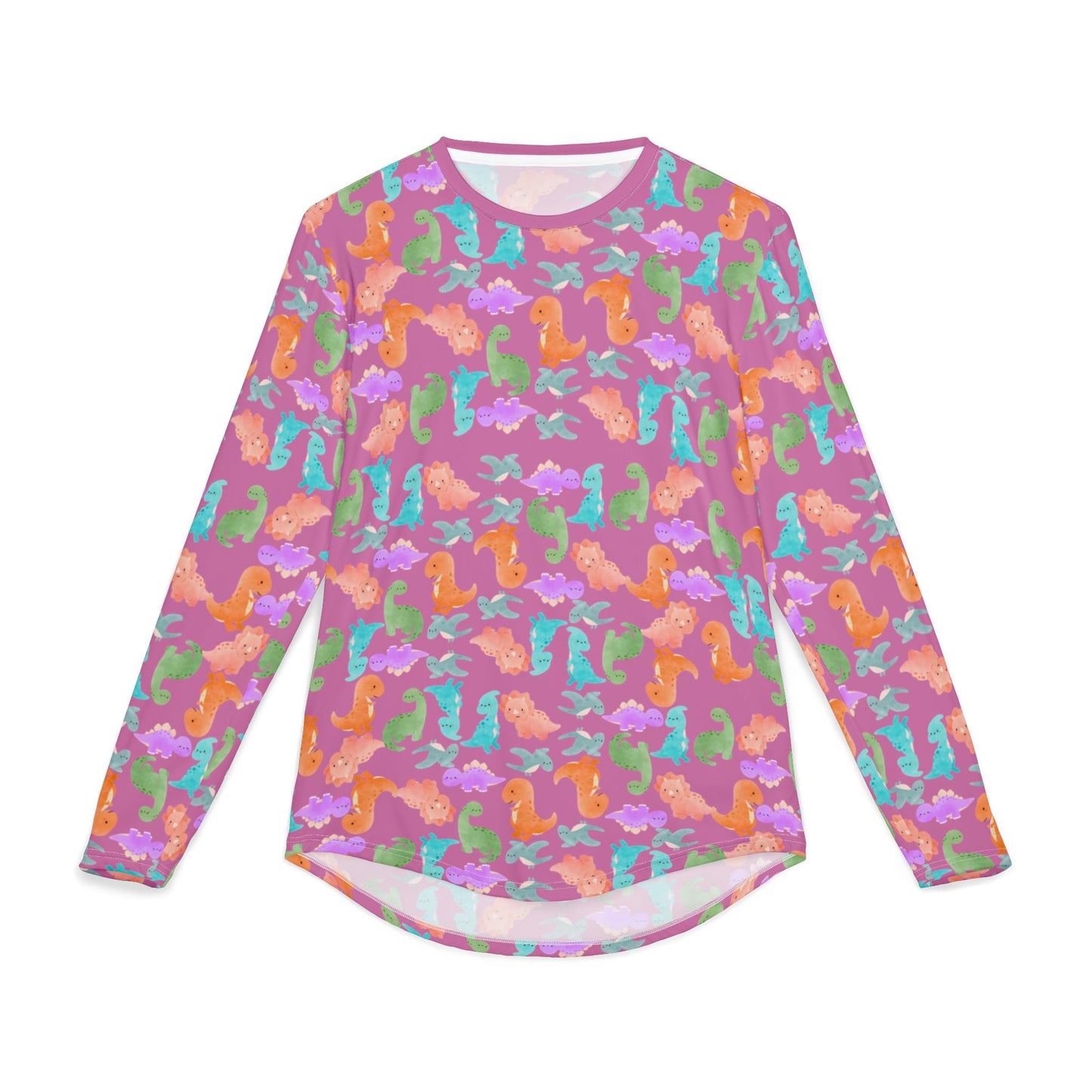 Colorful Dino UV Protection Shirt for Men | Long Sleeve Sun Shirt Outdoor Apparel Beachwear Vacation Top Summer Essentials Rainbow Dinos Light Pink