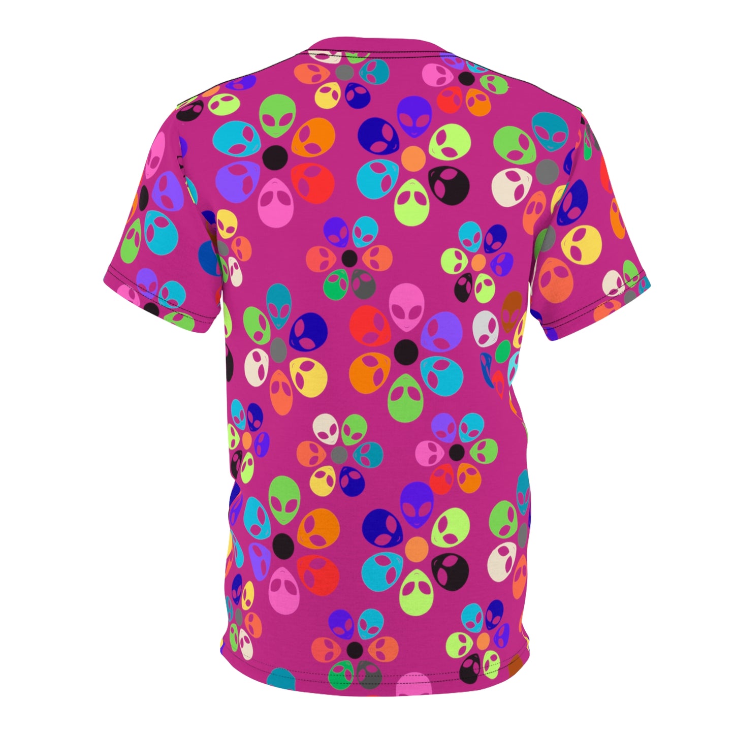 Colorful Alien Print Unisex TShirt Fun Graphic Tee Quirky Fashion Wear Gift for SciFi Lovers Trendy Casual Style Summer Apparel Alien Rainbow Flowers Pink
