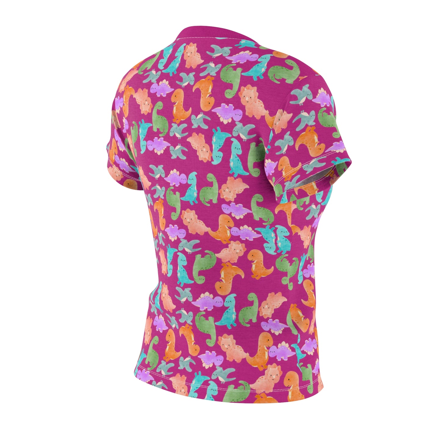 Colorful Dino Womens Tee Cute Summer Top Vibrant Casual Shirt Sea Animal Print Tee Gifts for Ocean Lovers Beachwear Rainbow Dinos Pink