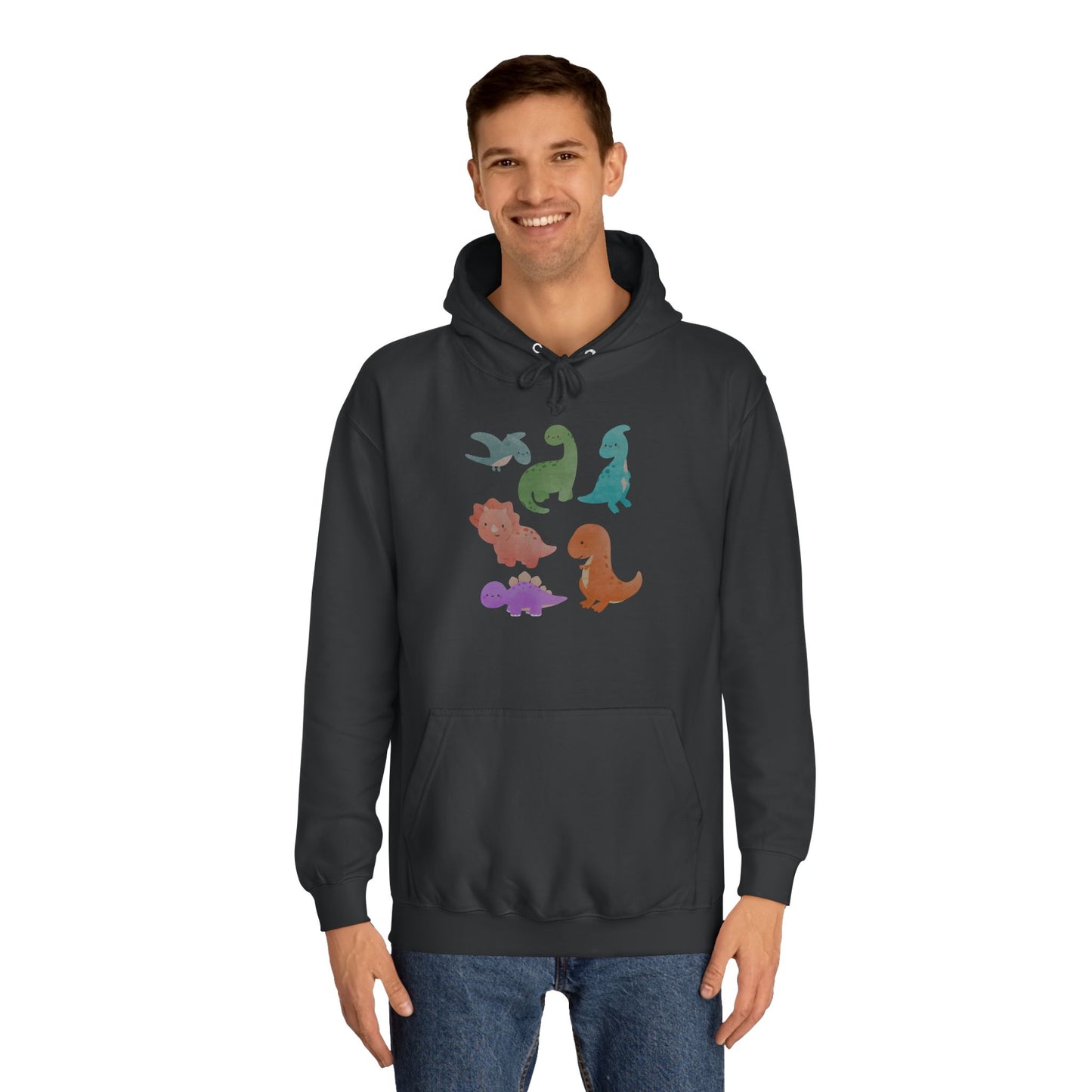 Unisex College Hoodie Colorful Dino - Cozy Casual Sweatshirt for Students, Perfect for Campus Life, Gift for Graduation, School Spirit Wear