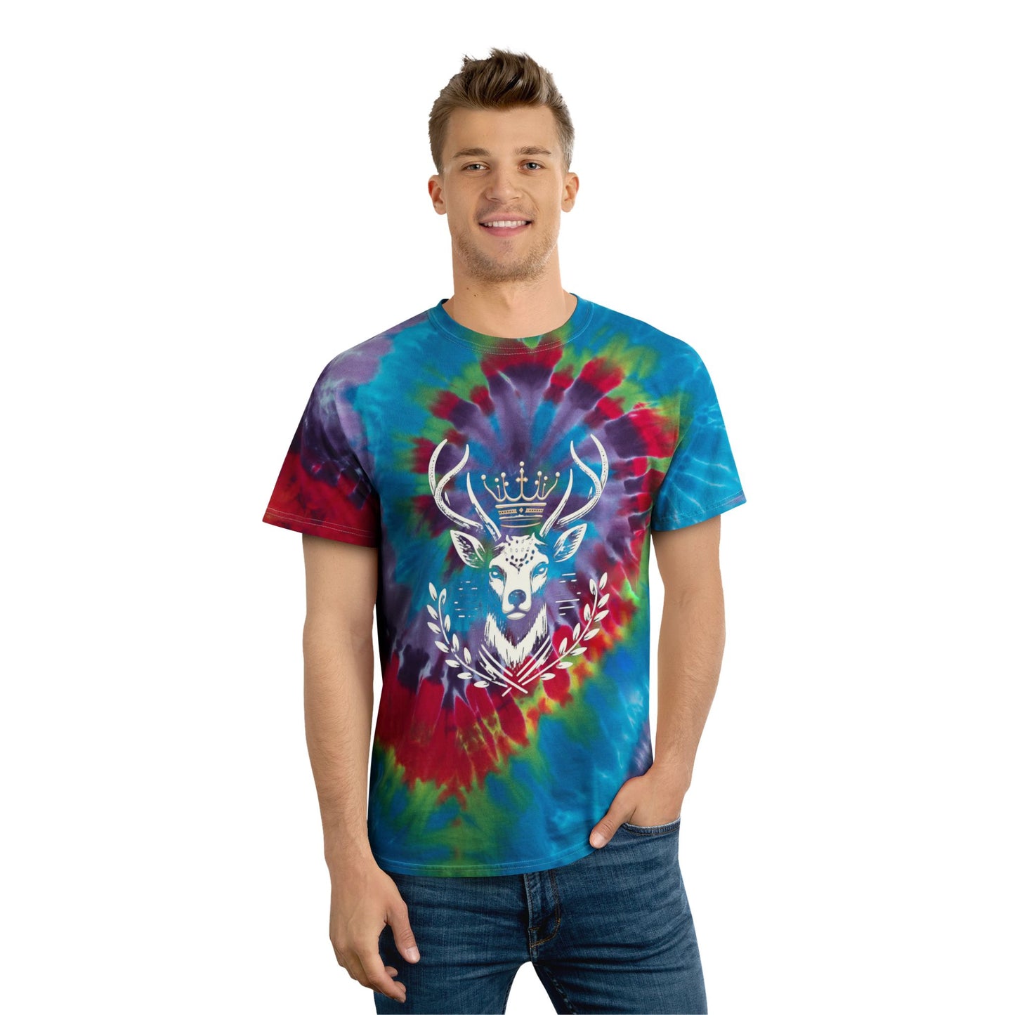 Spiral Tie-Dye Tee with Majestic Deer Design | Bohemian Style Shirt - Oh Deer Lord
