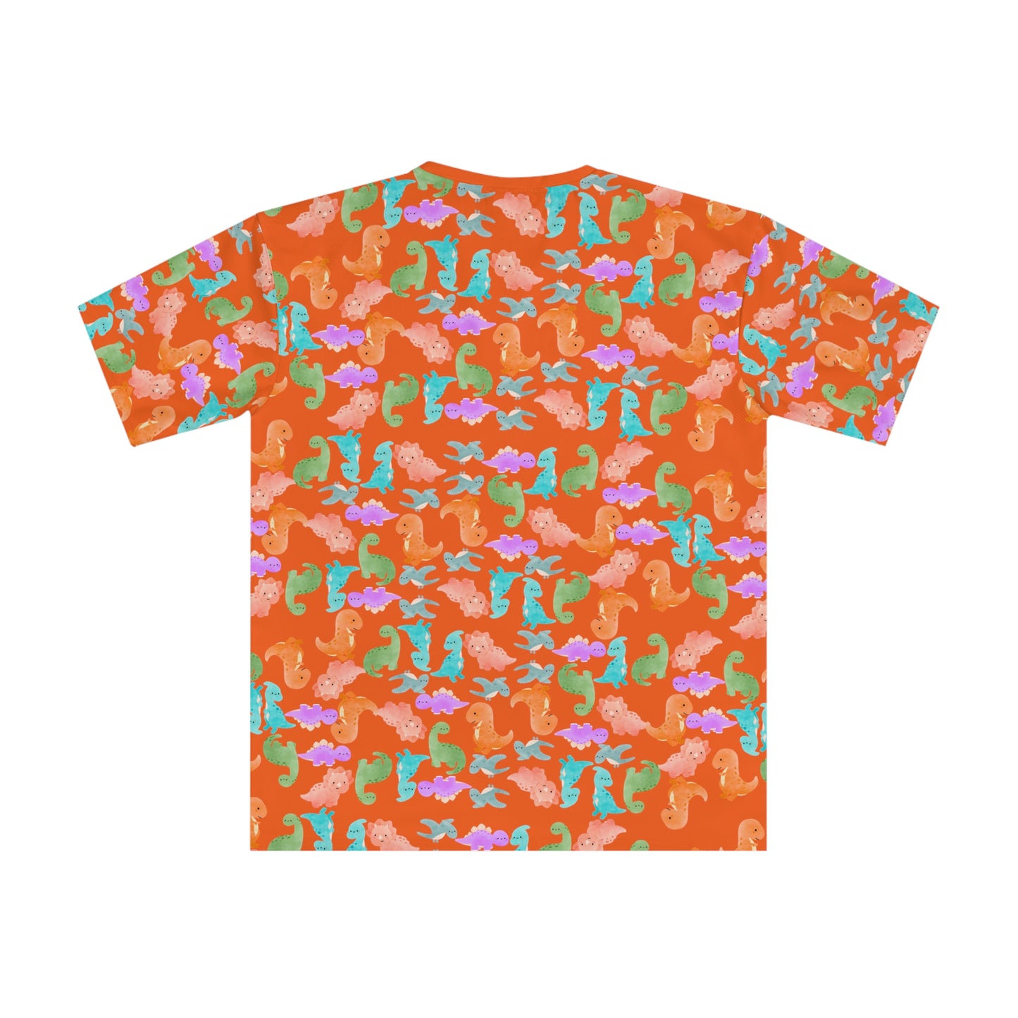 Whimsical Dino Mens Loose TShirt Beachwear Summer Shirt Gift Idea Casual Tee Rainbow Dinos Orange