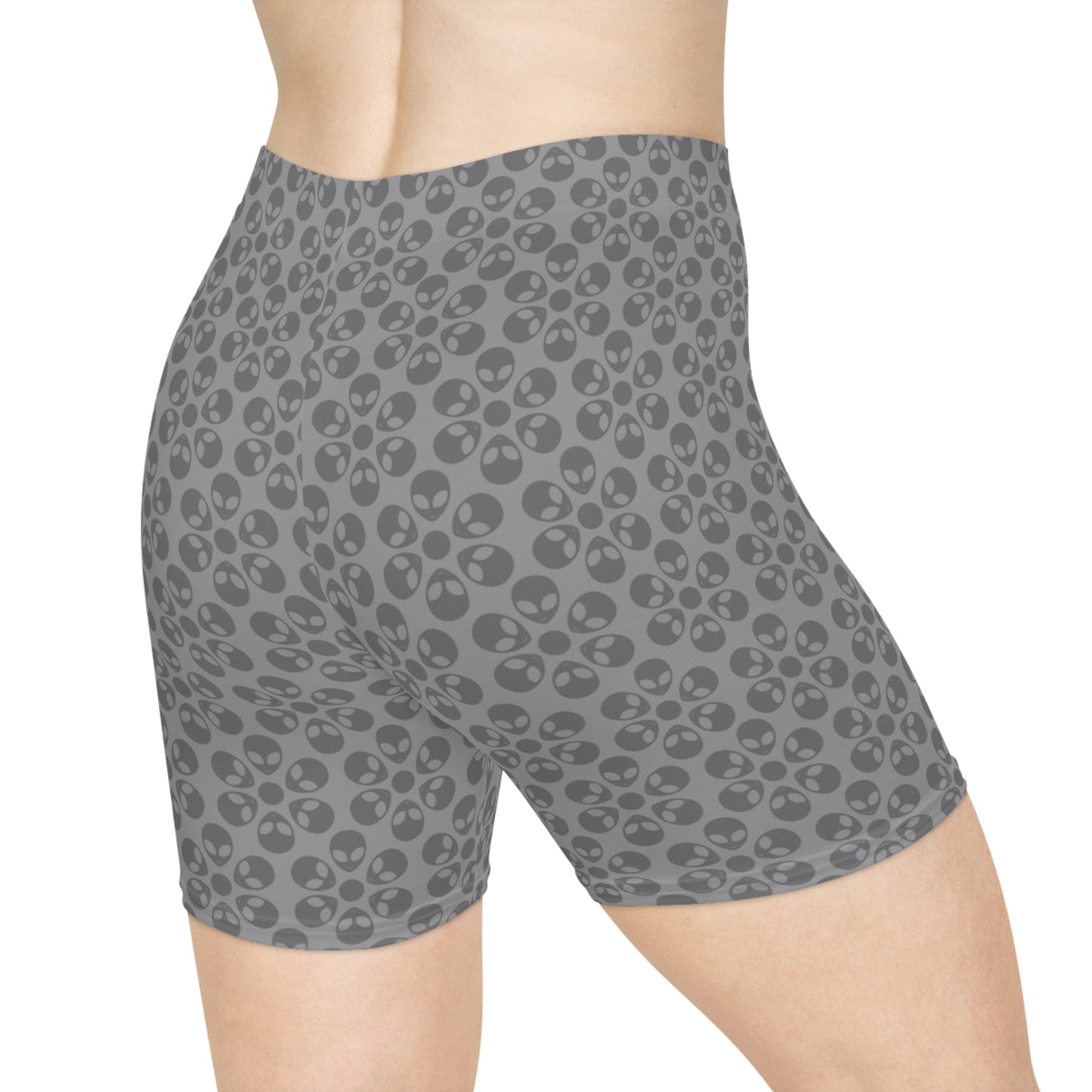 Womens Alien Pattern Biker Shorts Trendy Activewear Casual Cycling Shorts Festival Outfit Summer Essentials Alien Flowers Grey