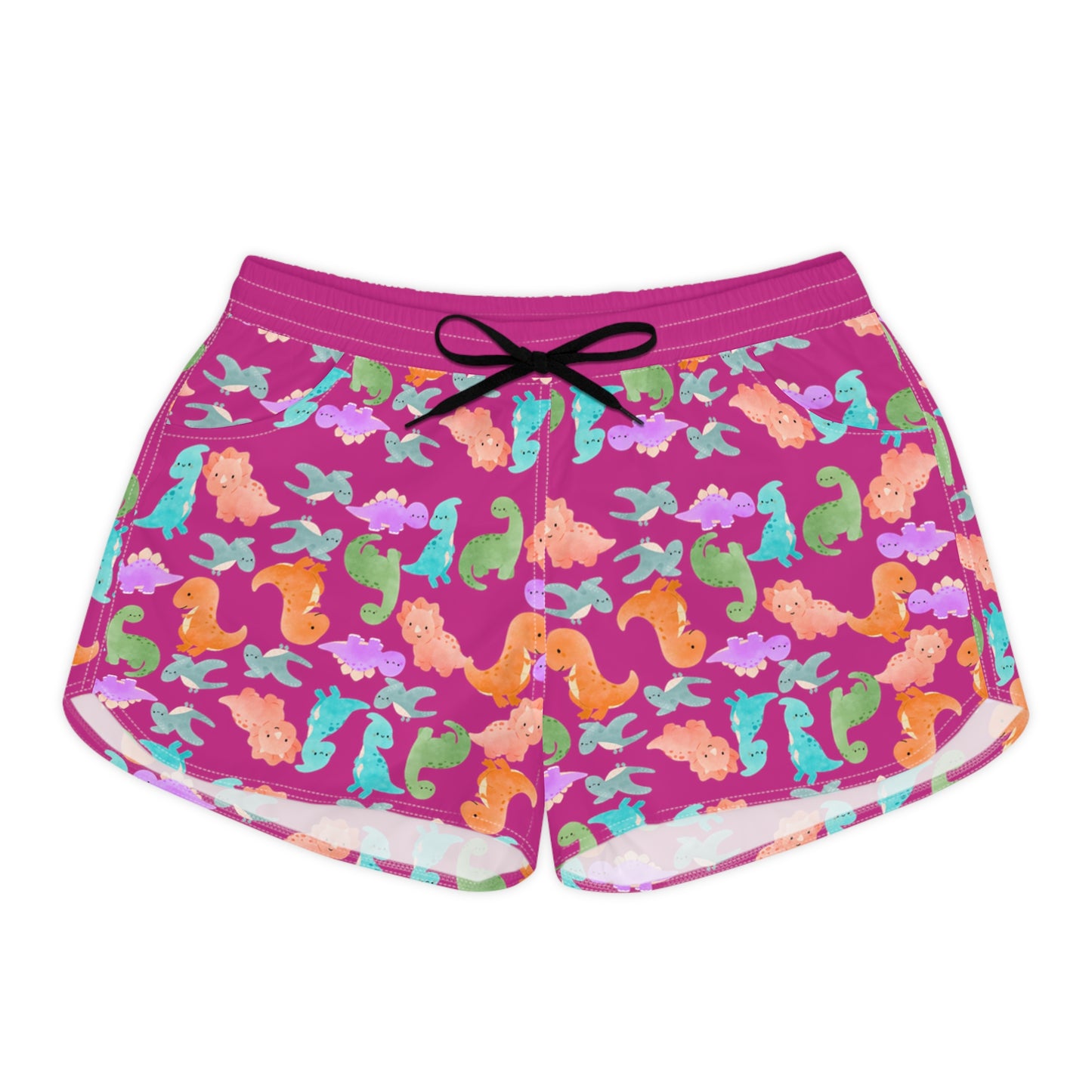 Whimsical Dino Print Casual Shorts for Women Fun Summer Loungewear Cute Animal Pajama Shorts Gifts for Dinosaur Lovers Cute Shorts Rainbow Dinos Pink