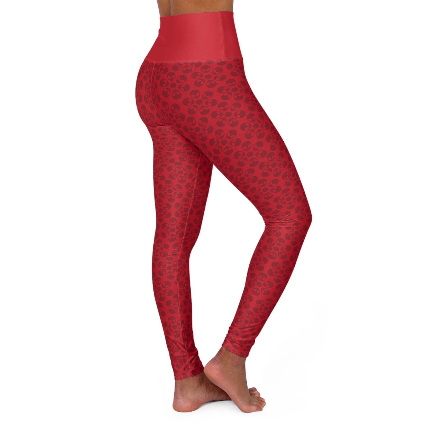 Stylish High Waisted Yoga Leggings Activewear Fitness Leggings Workout Pants Gift for Her Yoga Apparel Alien Flowers Dark Red