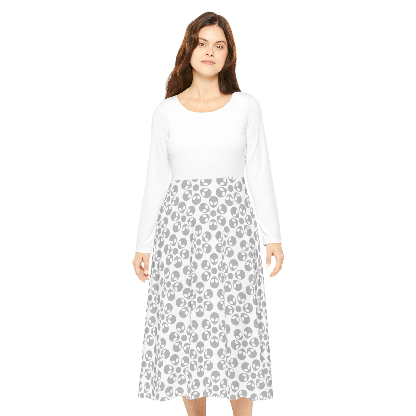 Womens Long Sleeve Dance Dress Alien Flowers White