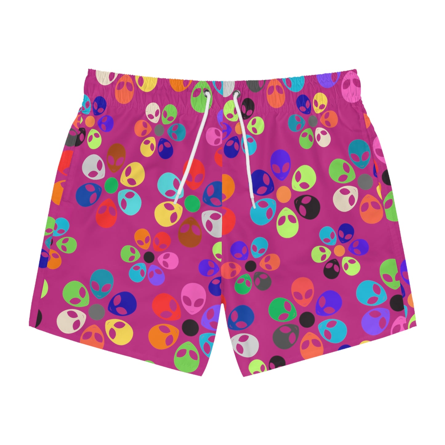 Colorful Alien Print Swim Trunks Fun Summer Beach Shorts Kids Swimwear Vacation Essentials Pool Party Attire Unique Summer Gift Alien Rainbow Flowers Pink