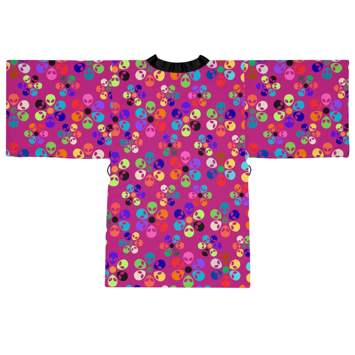 Colorful Floral Long Sleeve Kimono Robe Boho Fashion Relaxed Loungewear Perfect for Home Spa Days or Festivals Alien Rainbow Flowers Pink