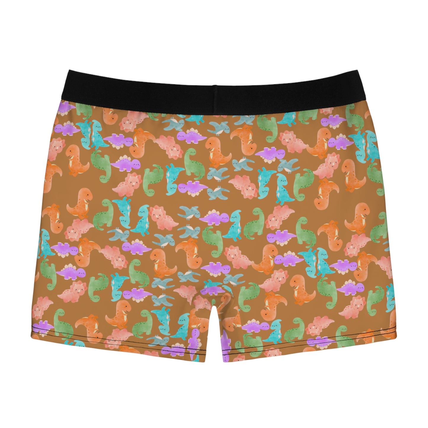 Playful Dino Print Mens Boxer Briefs Fun Underwear Colorful AOP Briefs Gift for Him Beach Vibe Loungewear Rainbow Dinos Light Brown