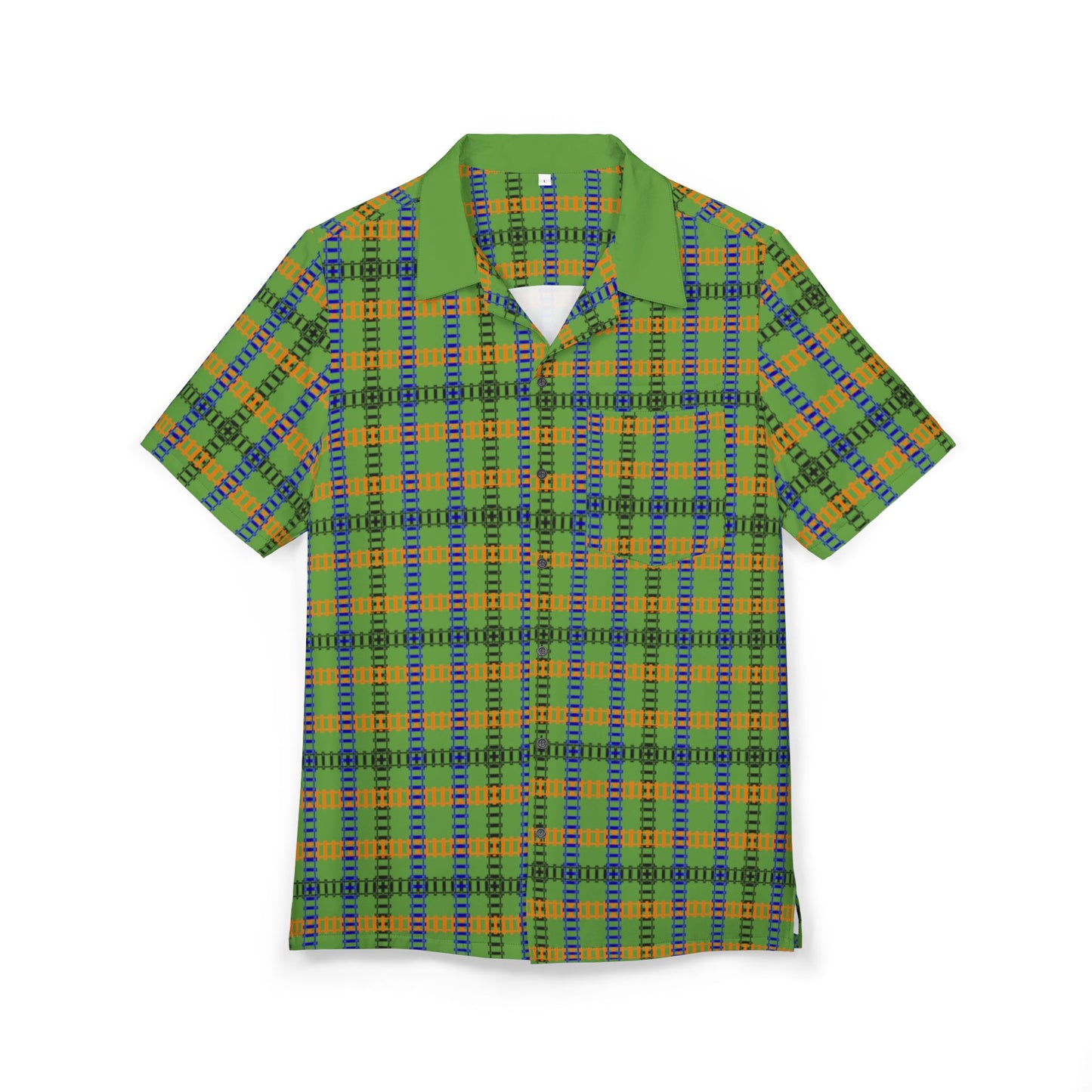 Vibrant Unisex Hawaiian Shirt Casual Summer Wear Vacation Outfit Beach Party Attire Gift for Him/Her Train Tracks Green