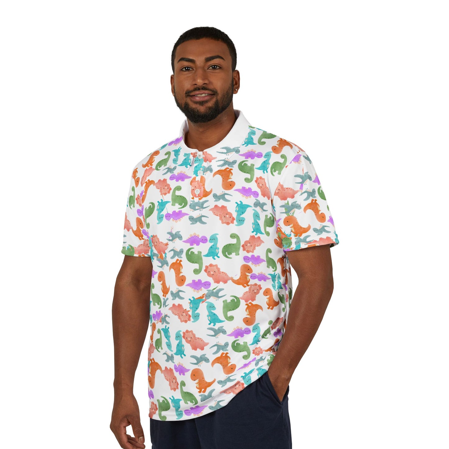 Colorful Unisex Polo Shirt Vibrant AOP Tee for Casual Wear Gift for Birthdays Summer Style Soft Fabric Enjoyment Rainbow Dinos Pink