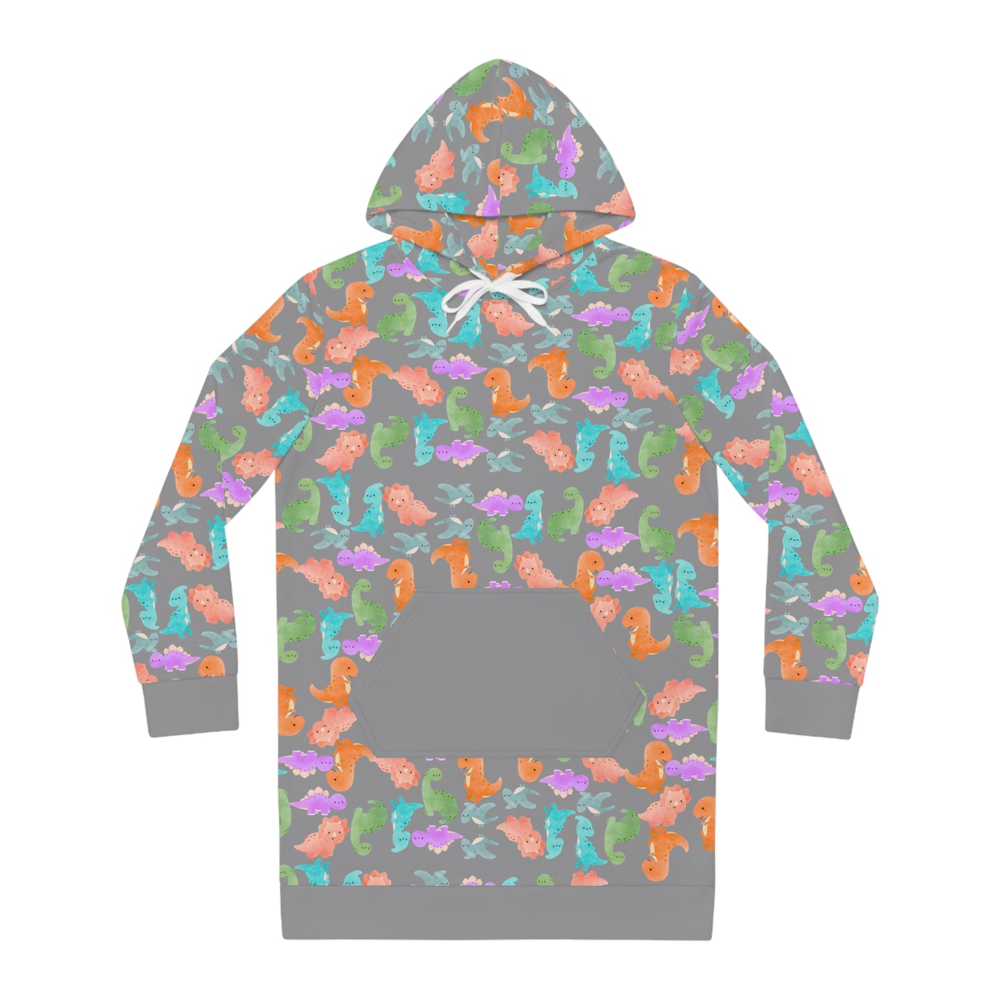 Womens Hoodie Dress Rainbow Dinos Grey