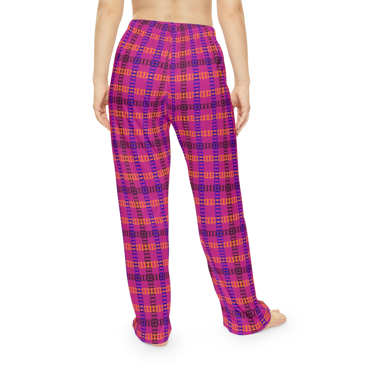 Cozy Womens Pajama Pants Halloween Lounge Pants Cute Sleepwear Gifting for Her Relaxed Fit Casual Comfort Train Tracks Pink