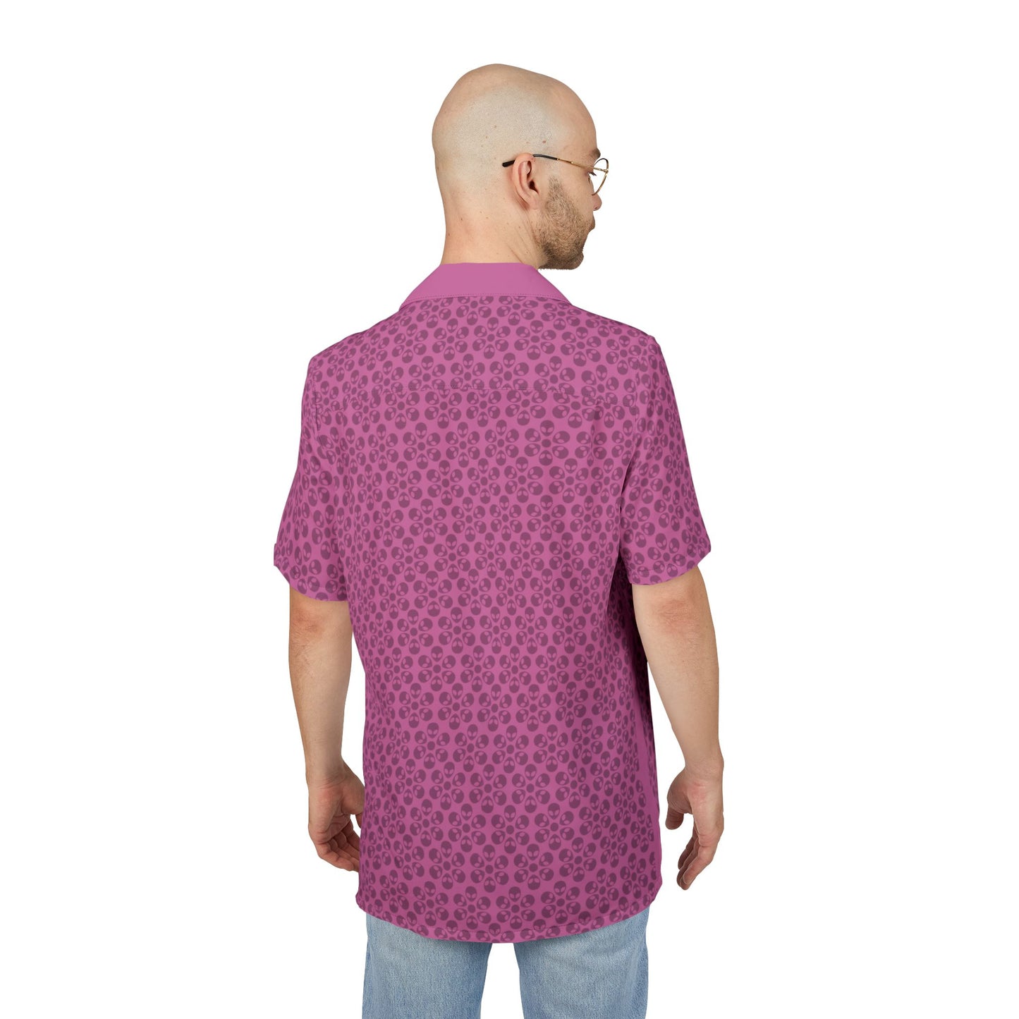 Unisex Hawaiian ButtonDown Shirt  Tropical Vibe Summer Apparel Beachwear Vacation Outfit Casual Wear Alien Flowers Light Pink