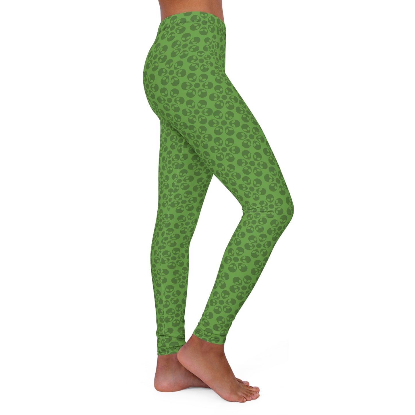 Womens Casual Spandex Leggings Alien Flowers Green